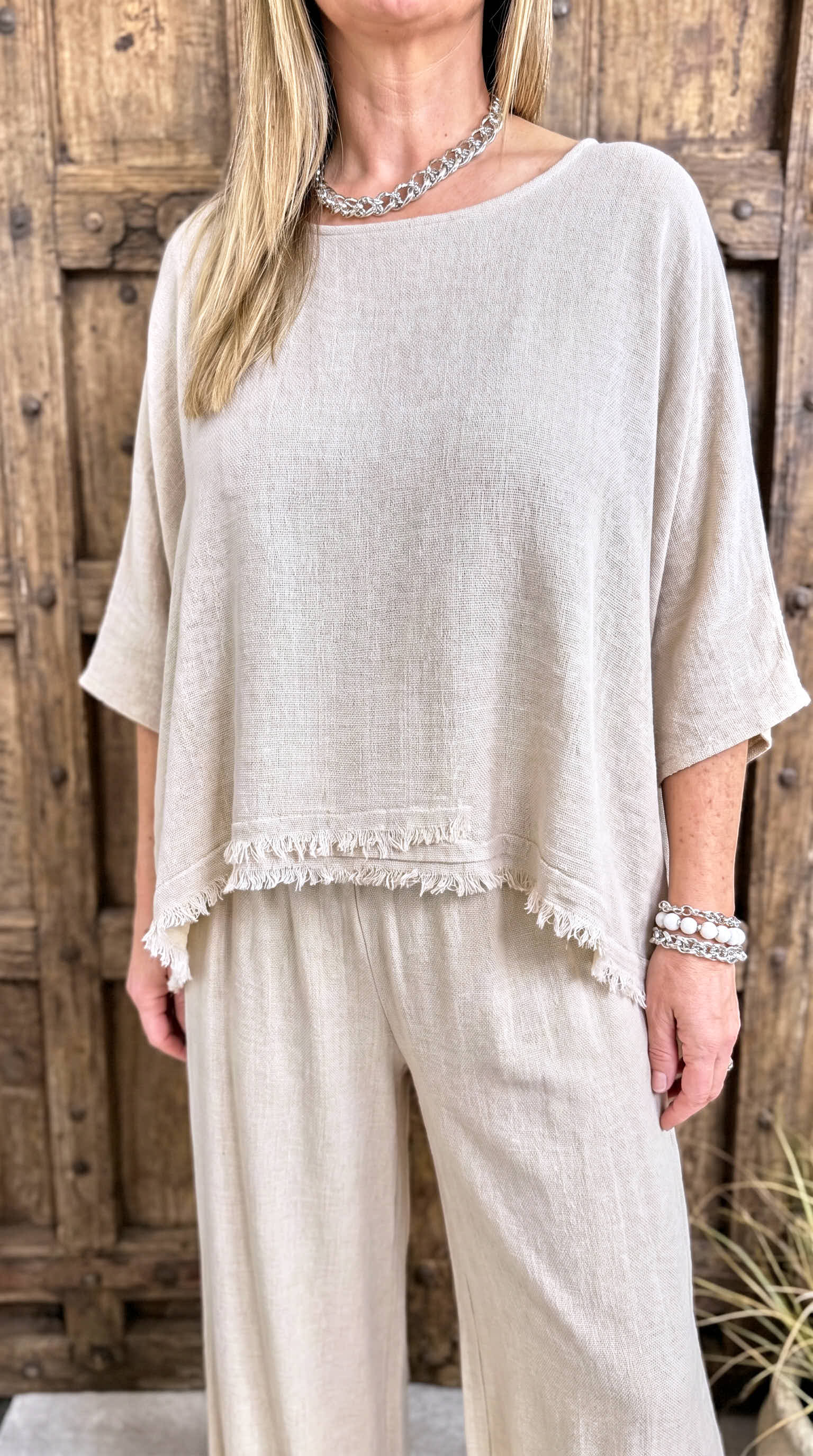 Leinen Shirt Summer Fringe *Beige*