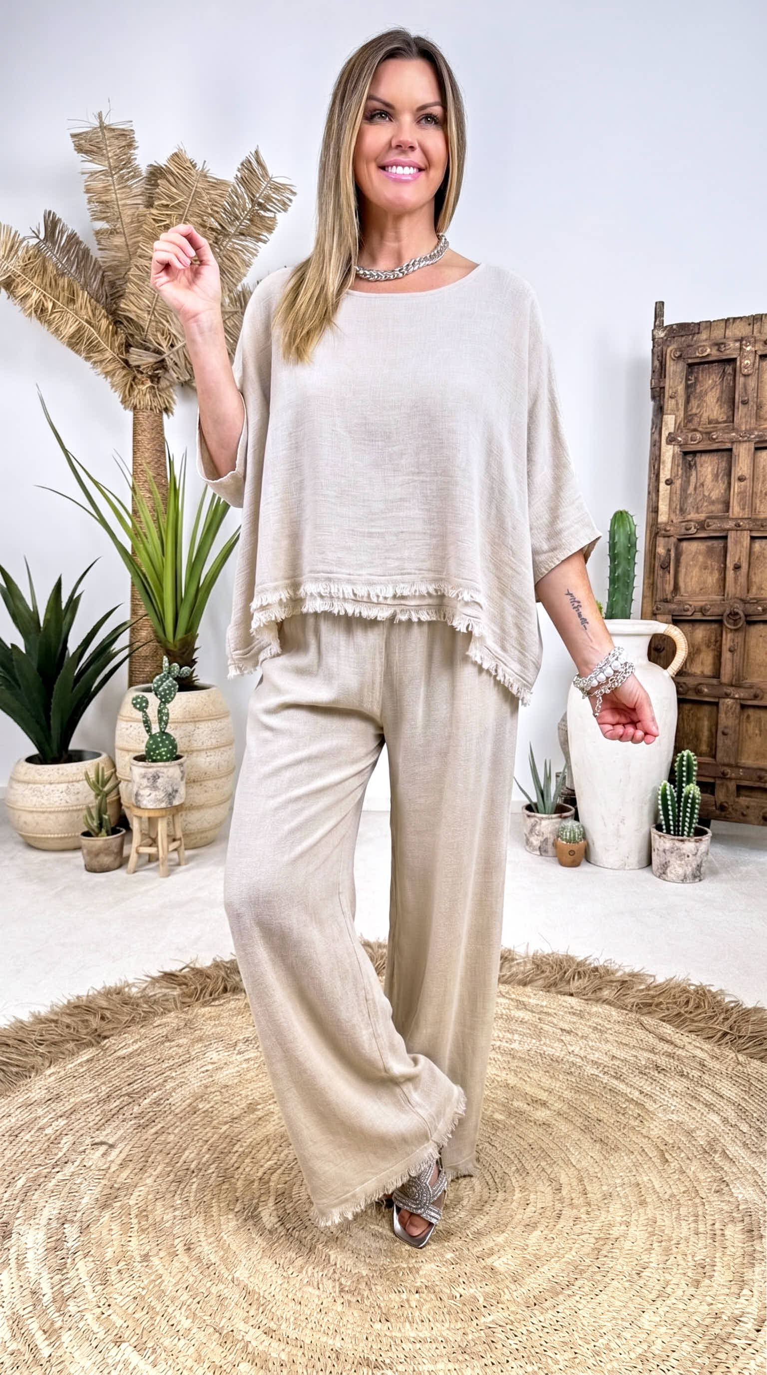 Leinen Shirt Summer Fringe *Beige*