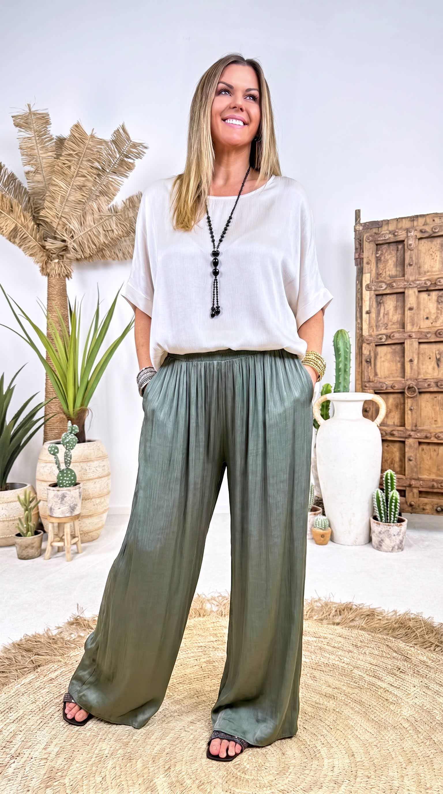 Weite Hose Crush-Plissee *Khaki*