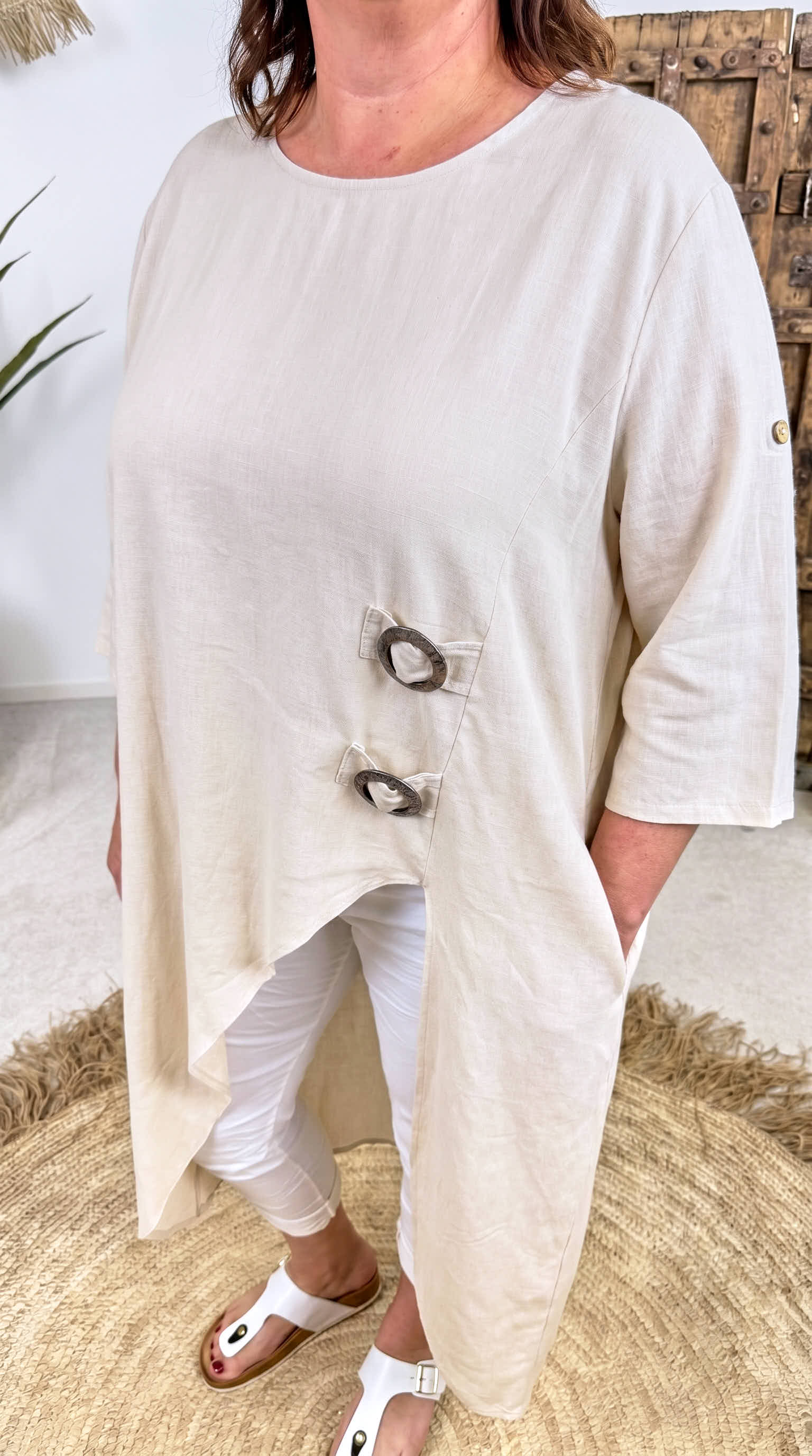 Leinen Long-Shirt Natural Button *Beige*