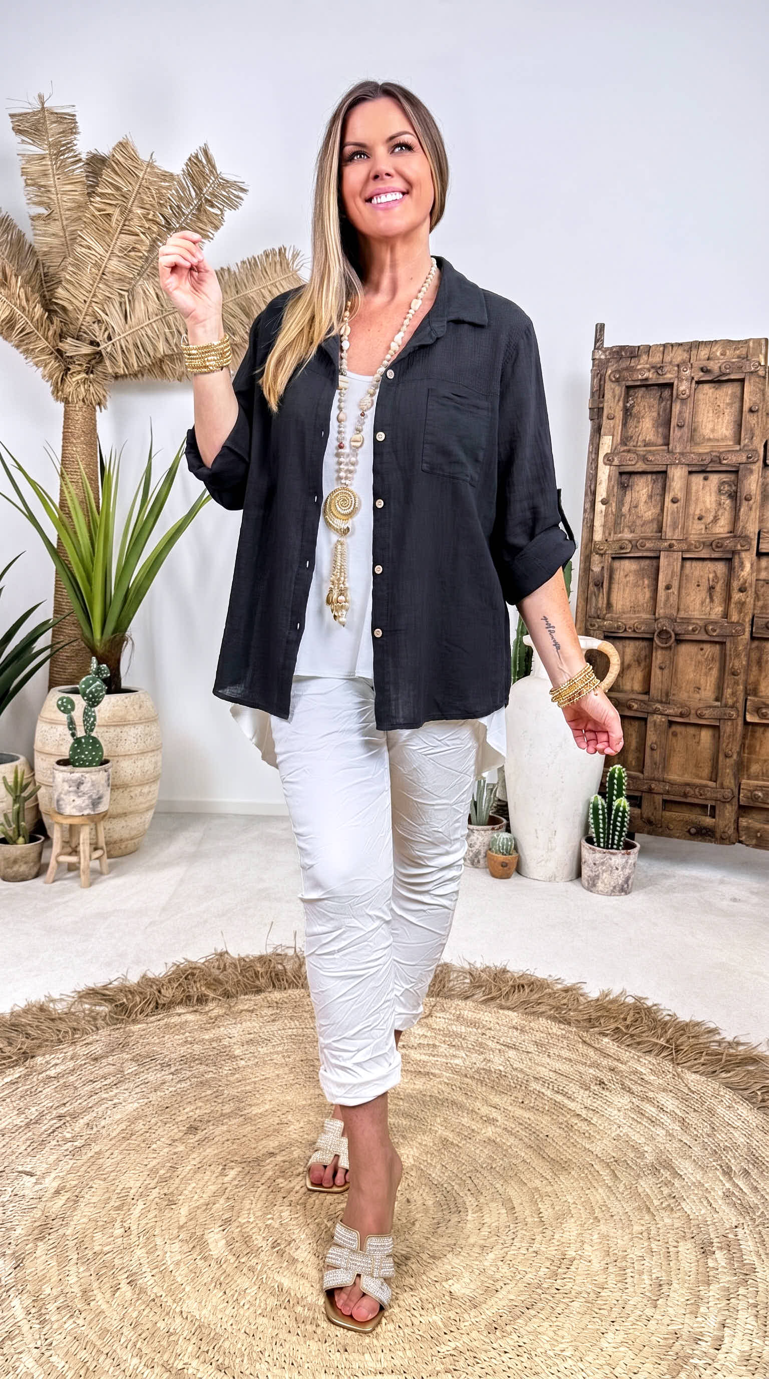 Leinen-Bluse Chic Summer *Schwarz*