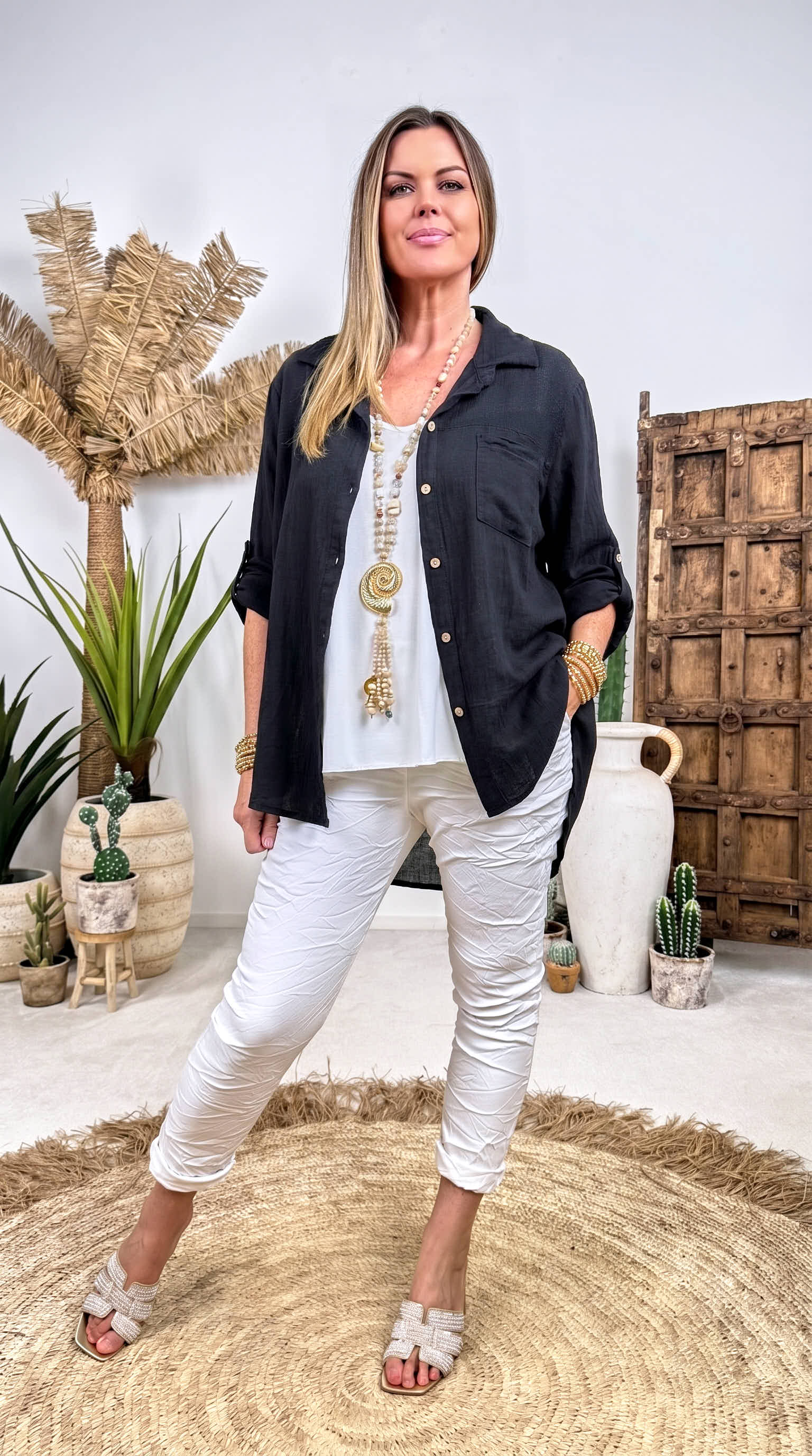 Leinen-Bluse Chic Summer *Schwarz*