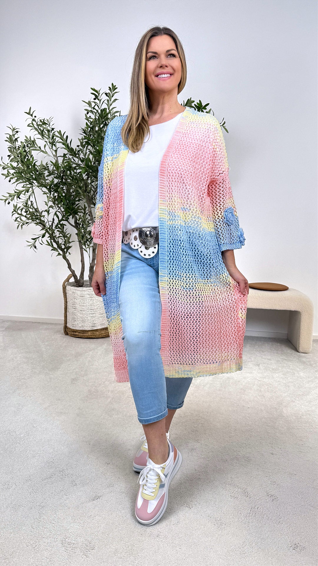 Strickjacke Boho Candy *Blau/Apricot*