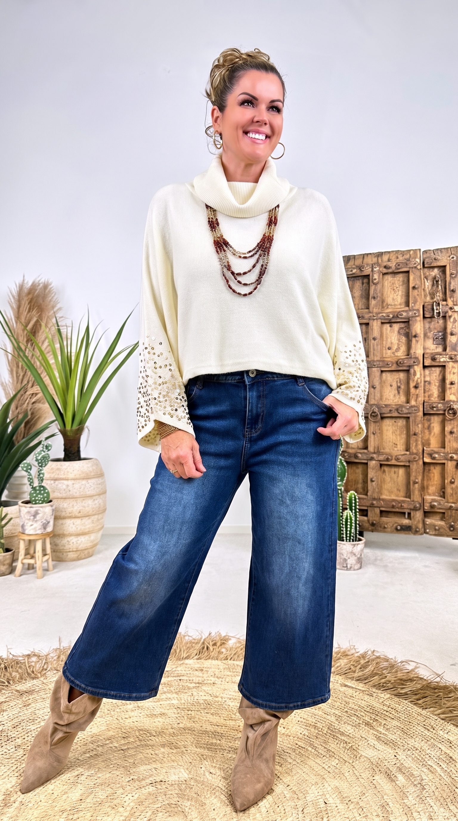 Kurzer Strickponcho Rune Drift *Creme*