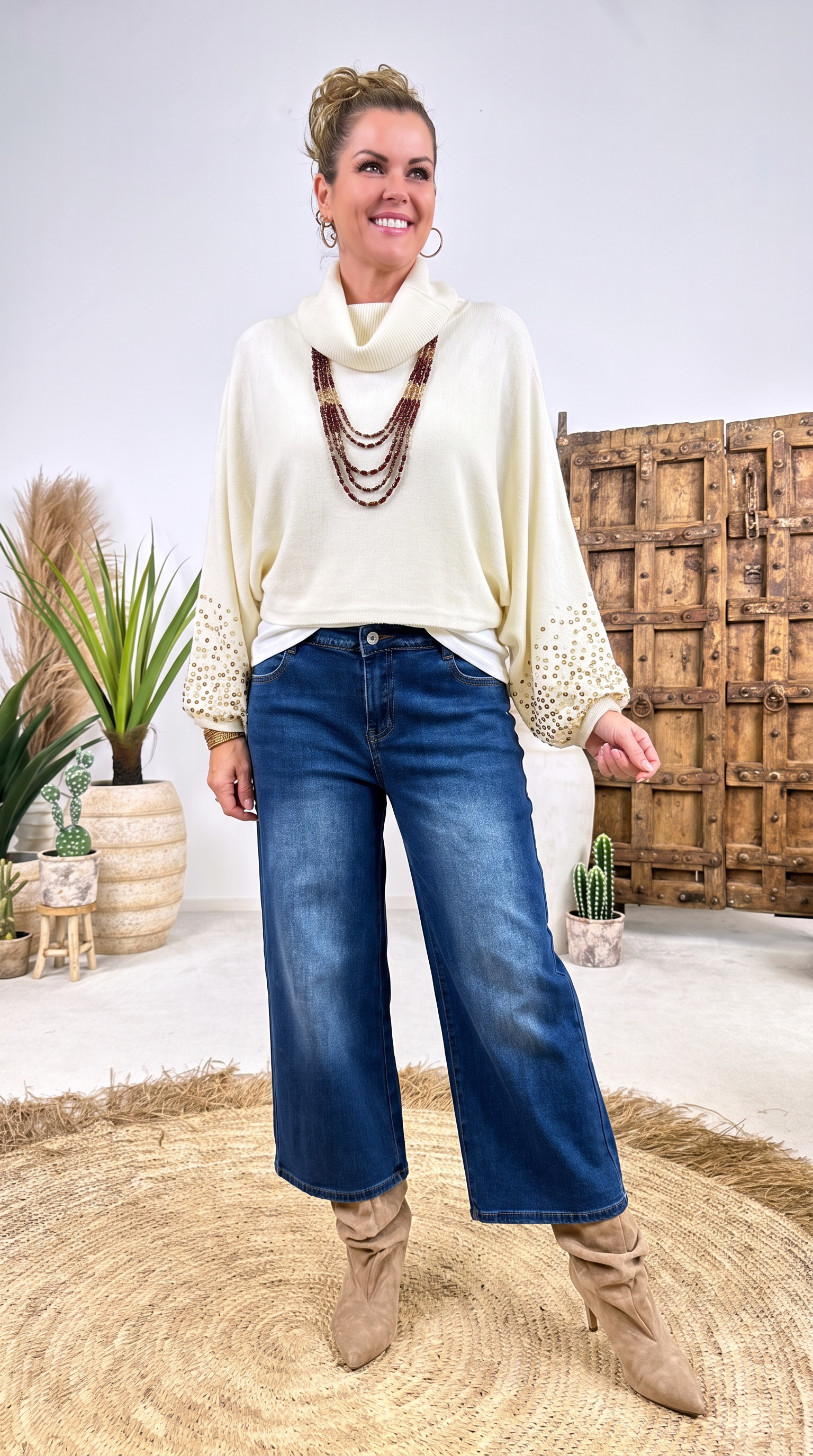 Kurzer Strickponcho Rune Drift *Creme*