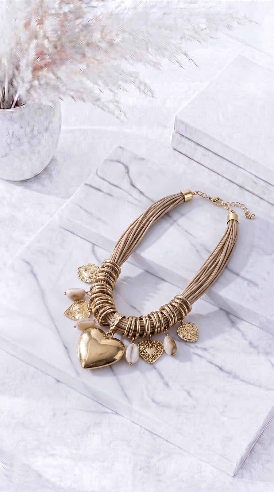 Halskette Golden Hearts *Beige*
