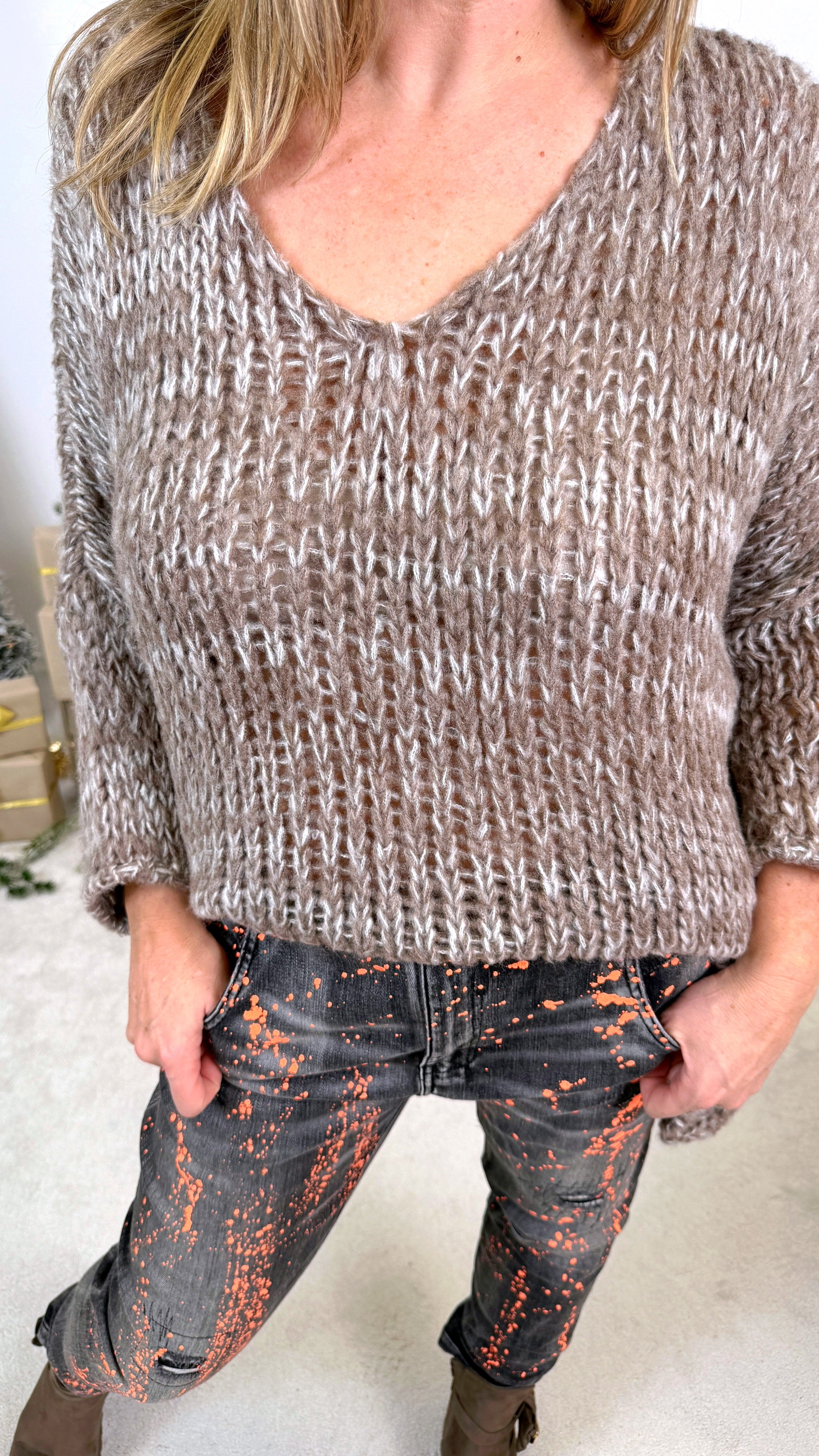 Strickpullover Snuggle Chic *Taupe-Meliert*