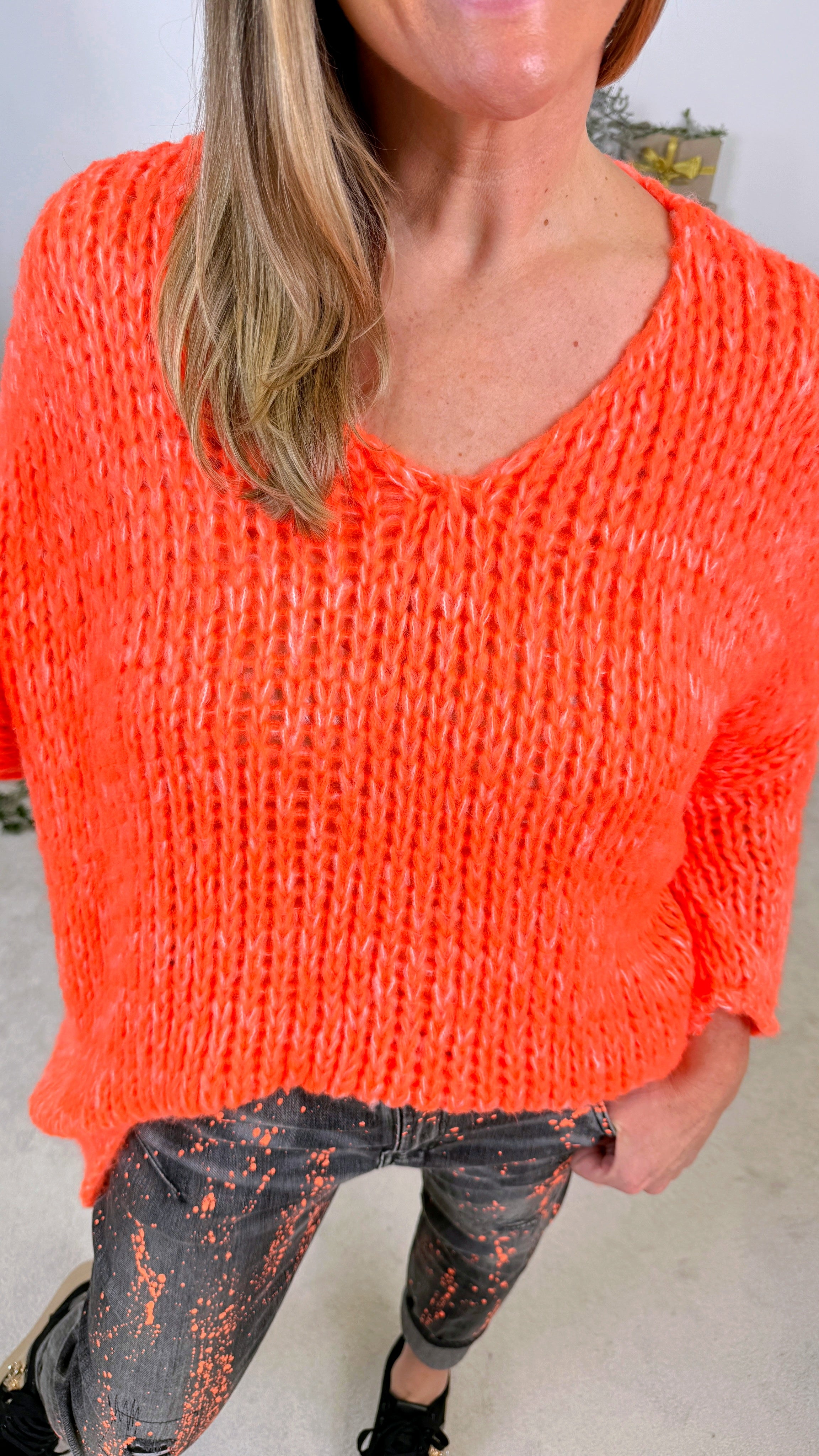 Strickpullover Snuggle Chic *Orange-Meliert*
