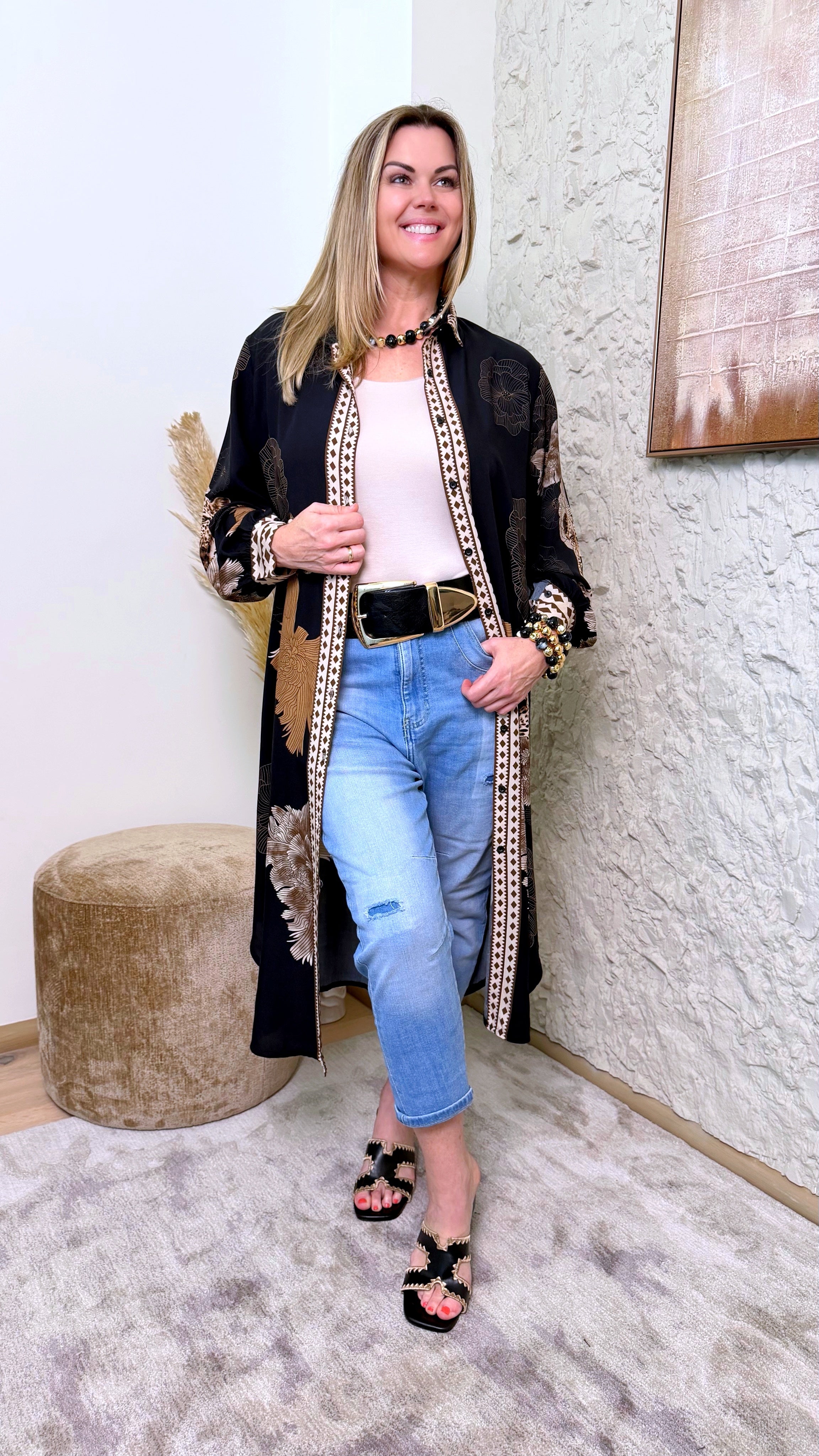 Long-Bluse Wild Blossom *Schwarz*