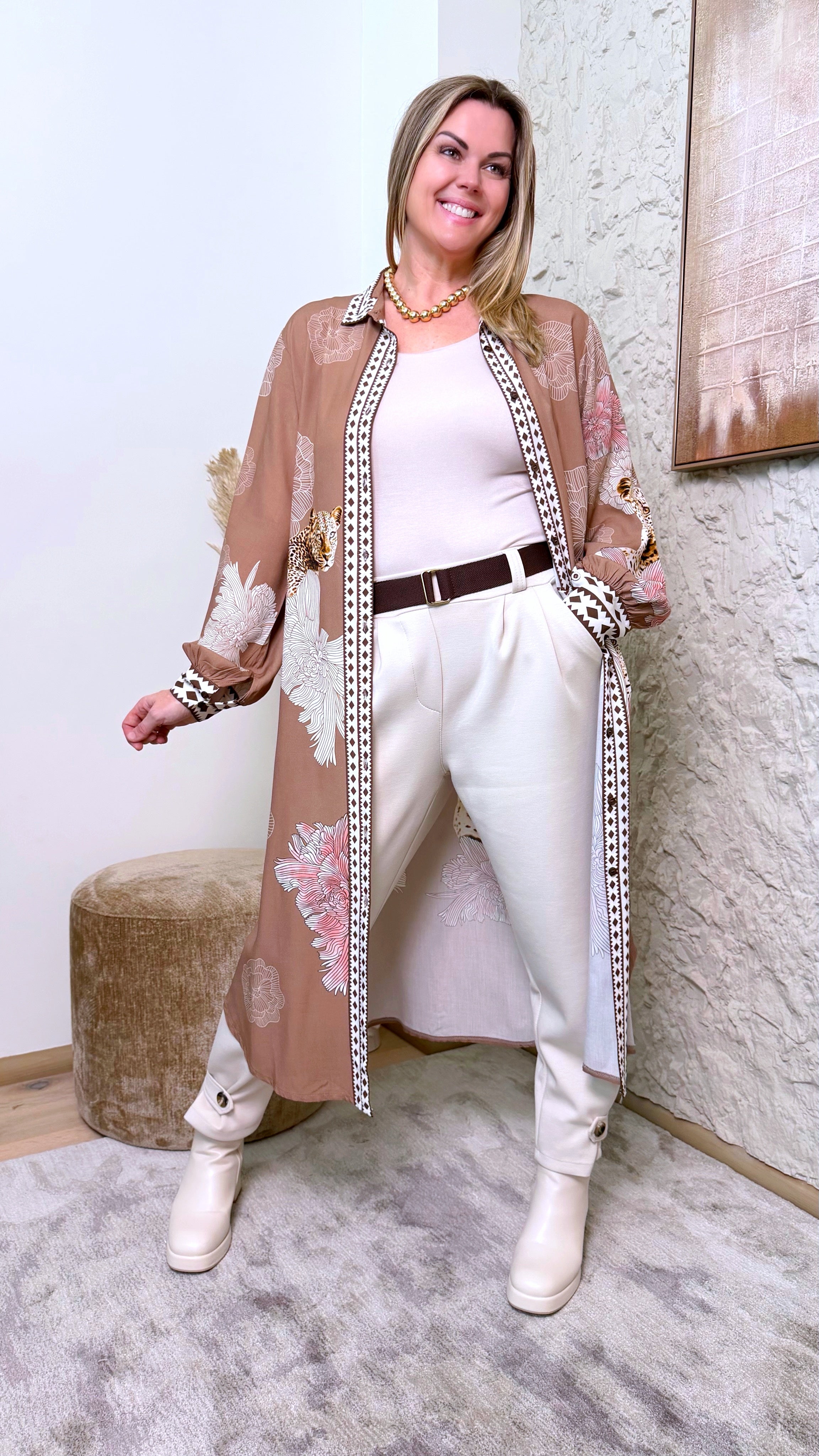 Long-Bluse Wild Blossom *Camel*