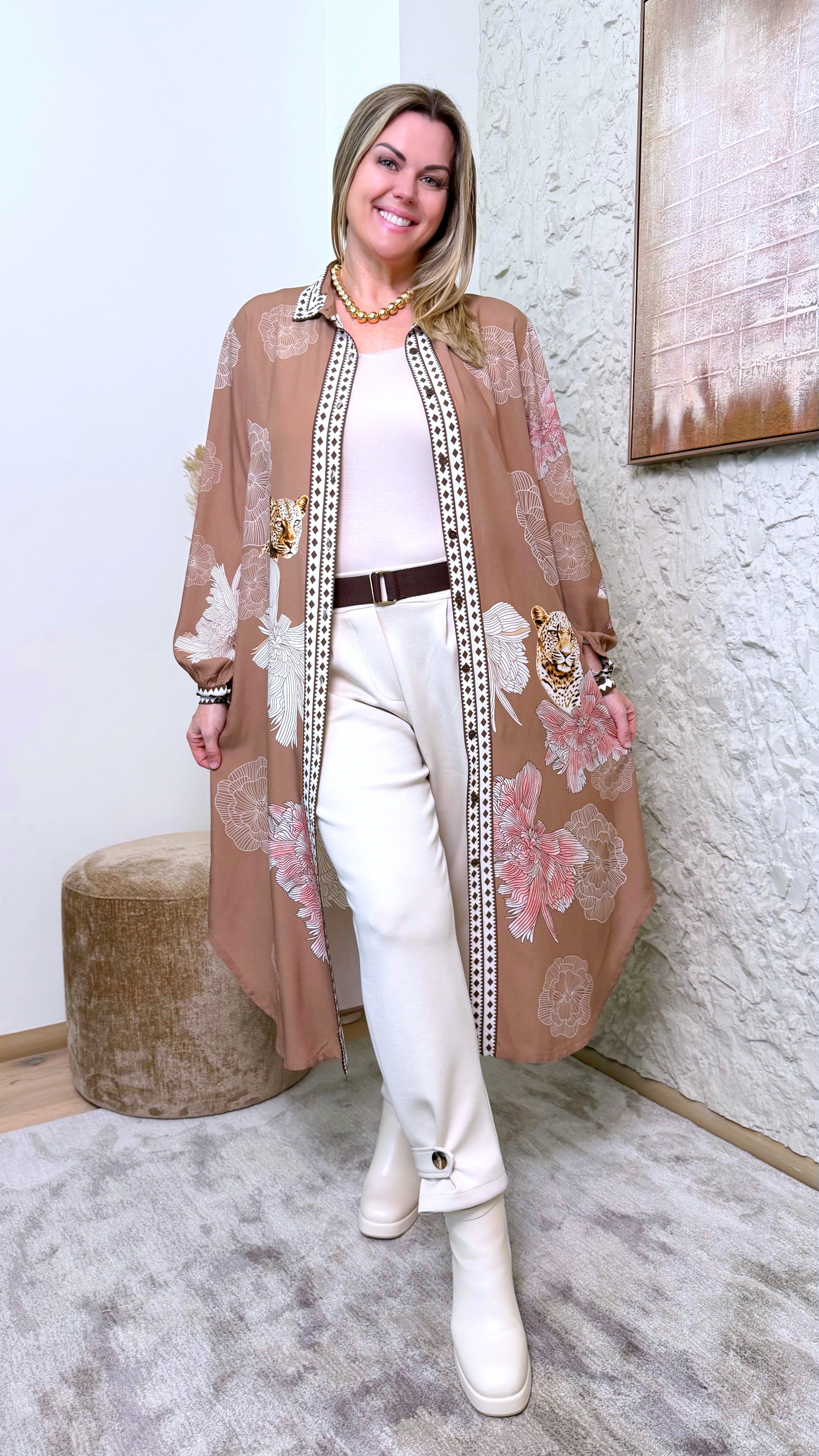 Long-Bluse Wild Blossom *Camel*