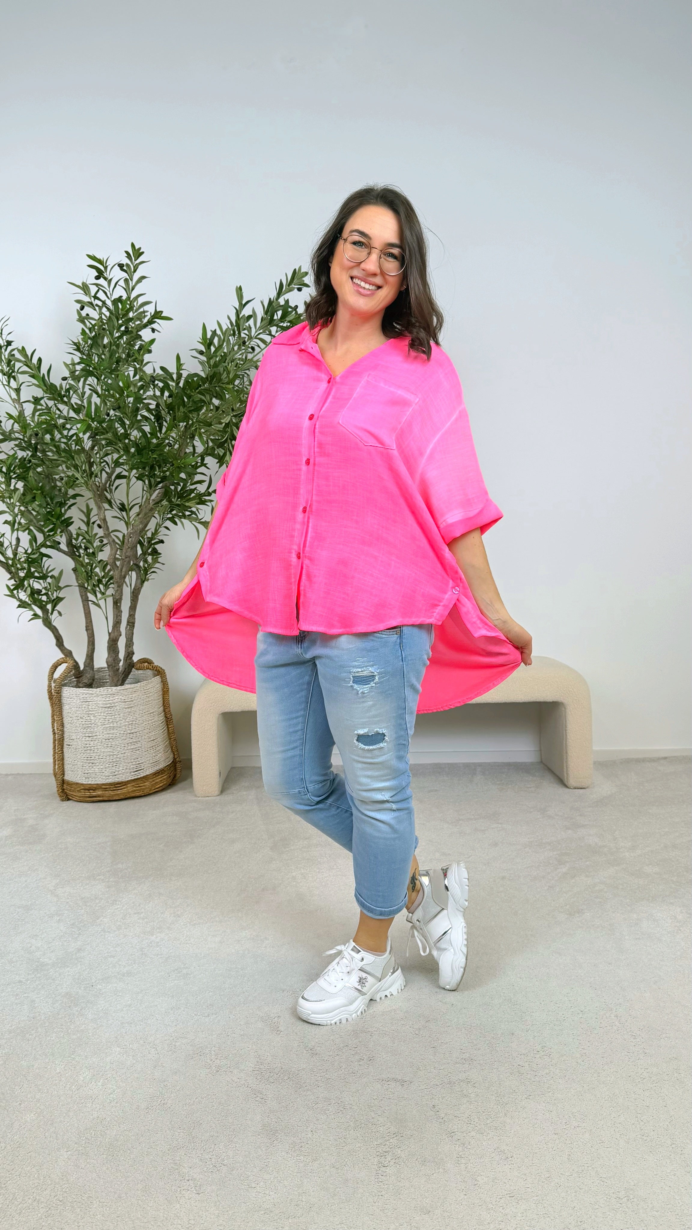 Leinenbluse Morning Dew *Neon Pink*