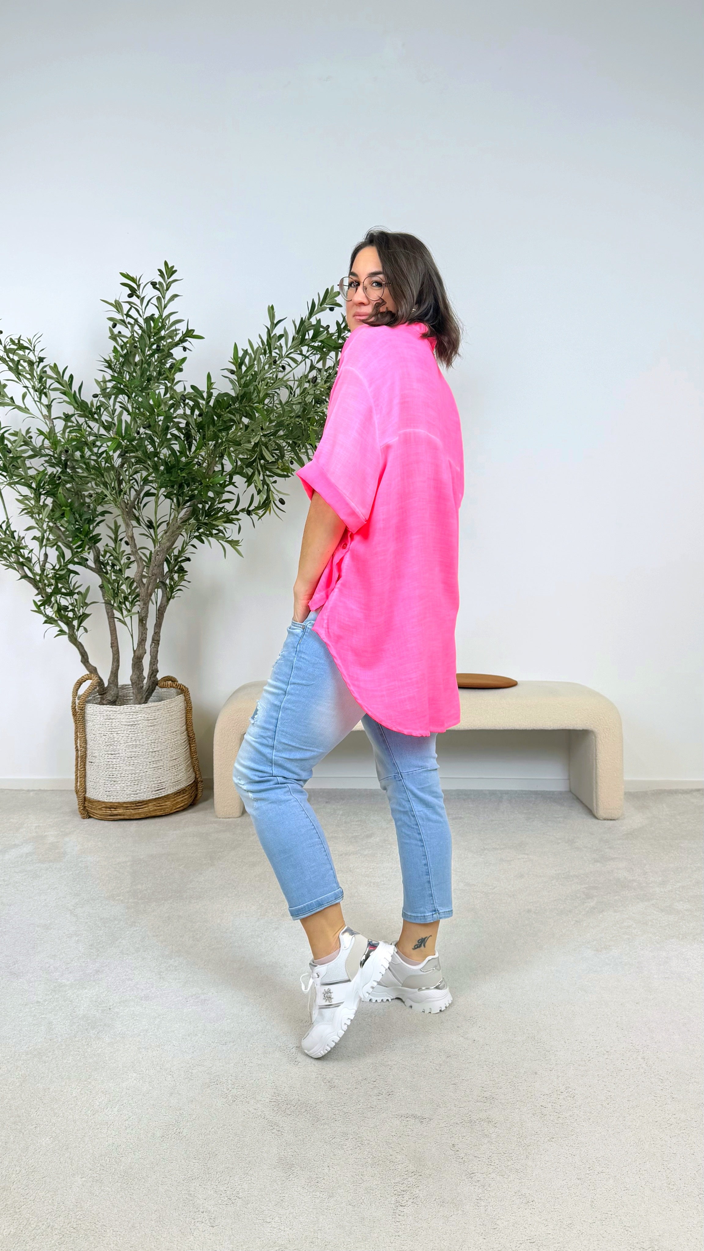 Leinenbluse Morning Dew *Neon Pink*