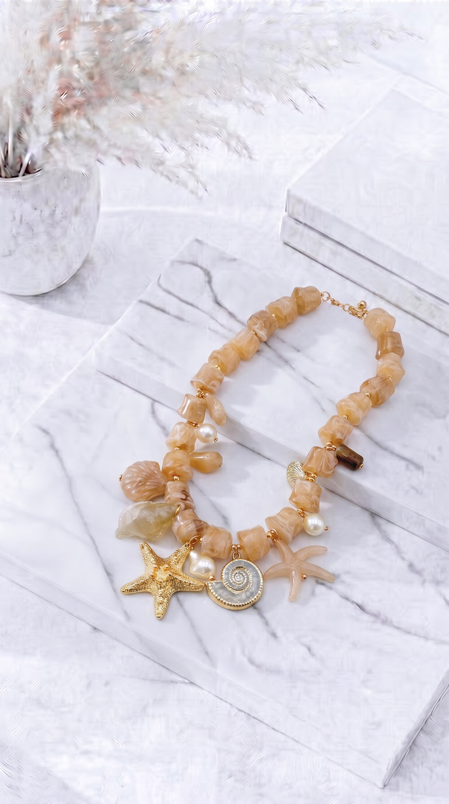 Halskette Sandy Glow *Beige/Glas*