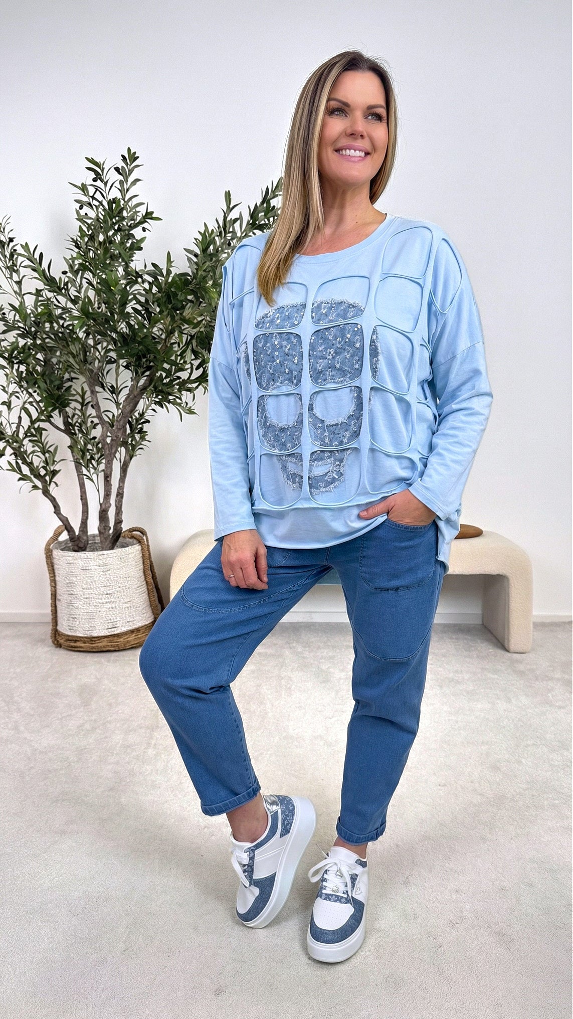 Langarmshirt Power Cut-Out *Blau* SKULL
