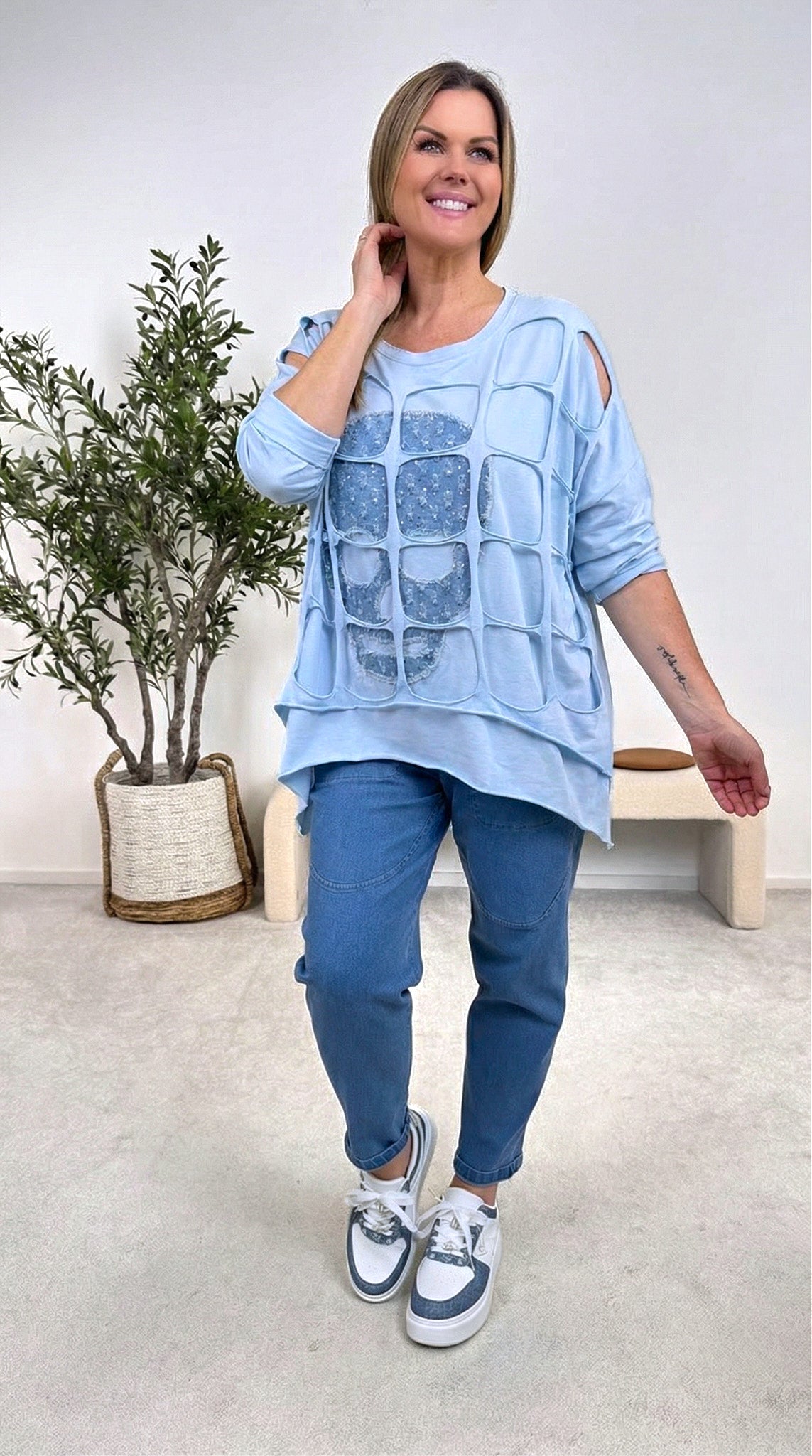 Langarmshirt Power Cut-Out *Blau* SKULL