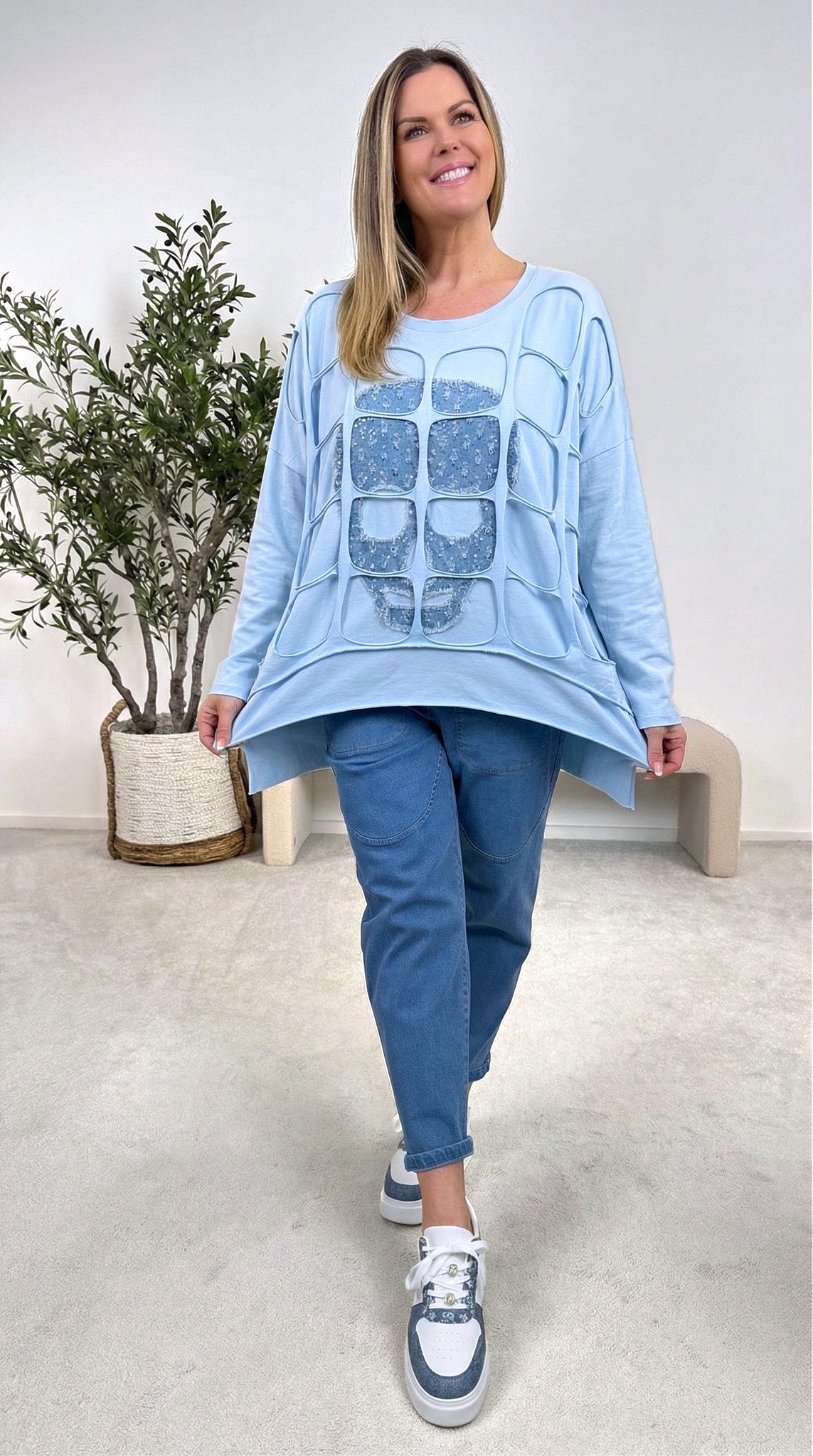 Langarmshirt Power Cut-Out *Blau* SKULL