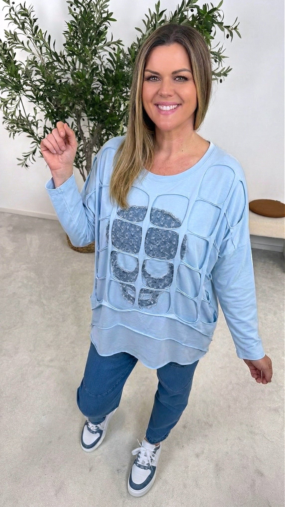 Langarmshirt Power Cut-Out *Blau* SKULL