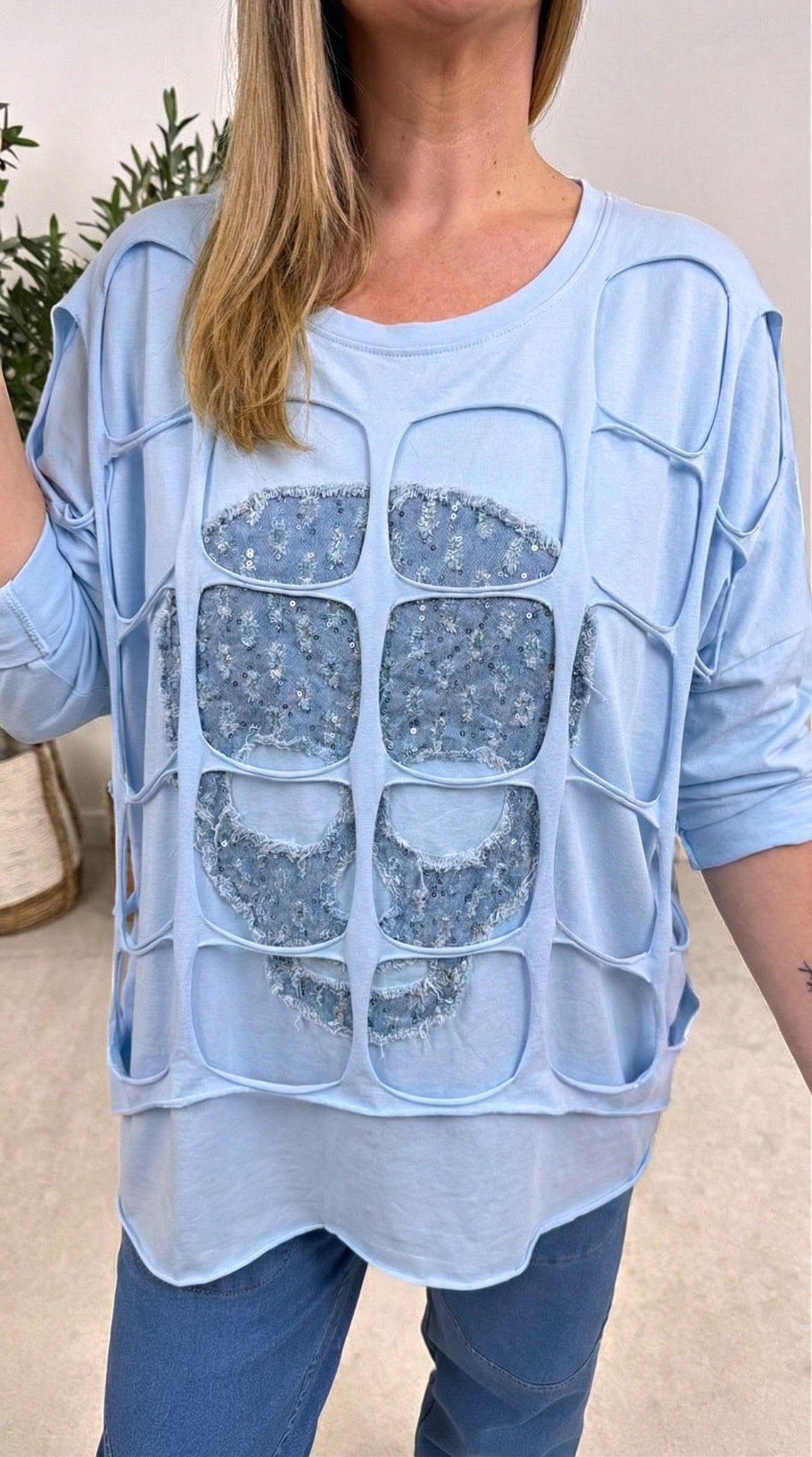 Langarmshirt Power Cut-Out *Blau* SKULL