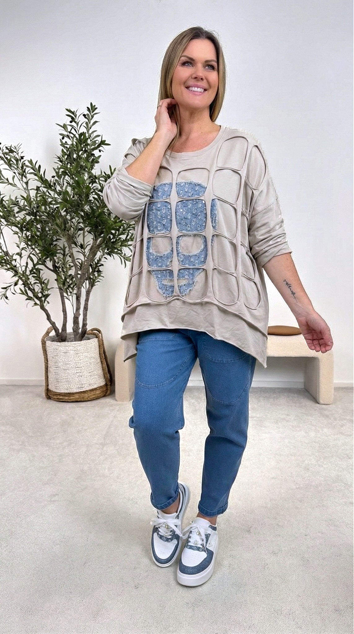 Langarmshirt Power Cut-Out *Beige* SKULL