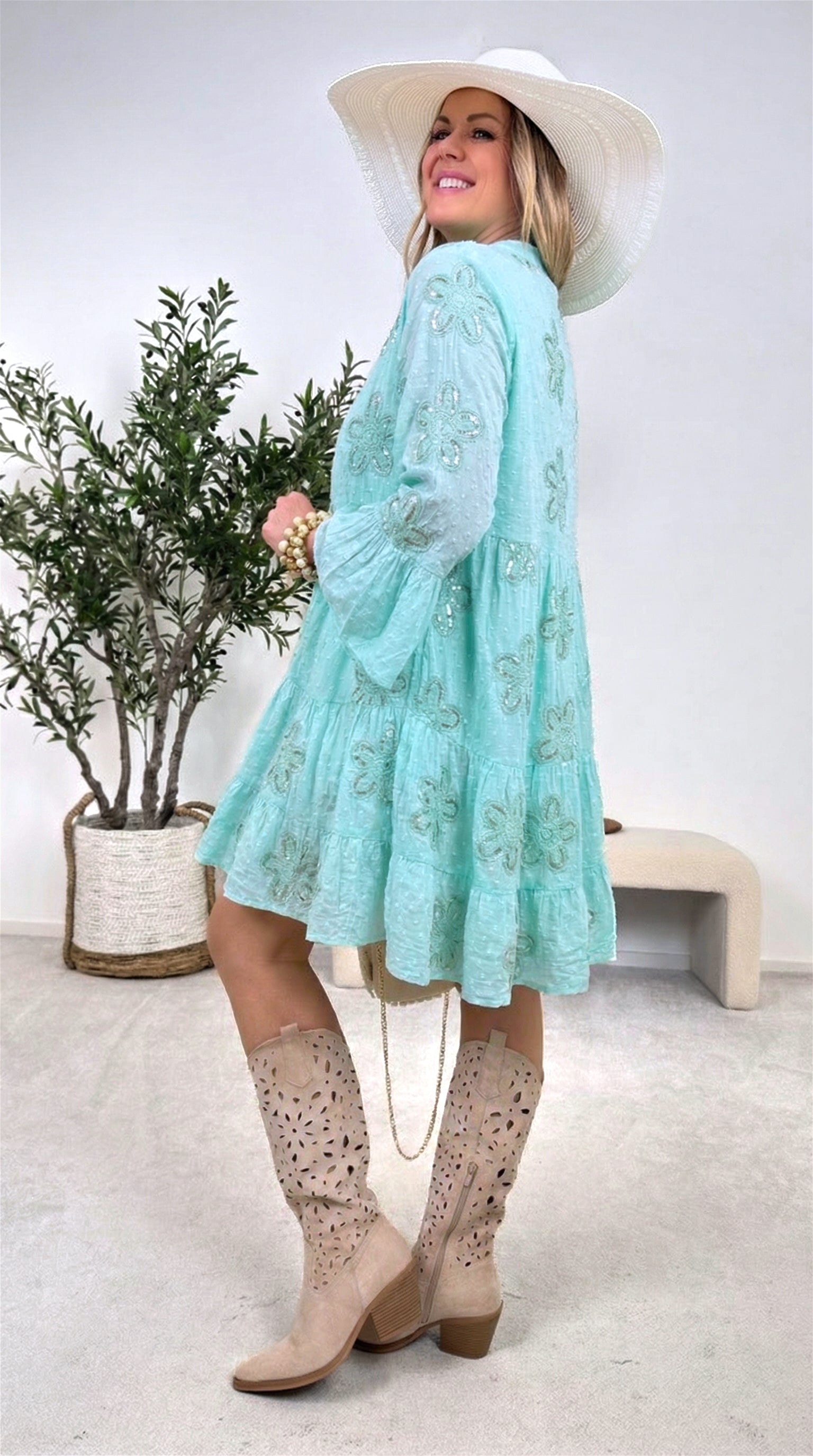 Tunika Kleid Garden Dream *Türkis* (lieferbar ab 23.3.26)