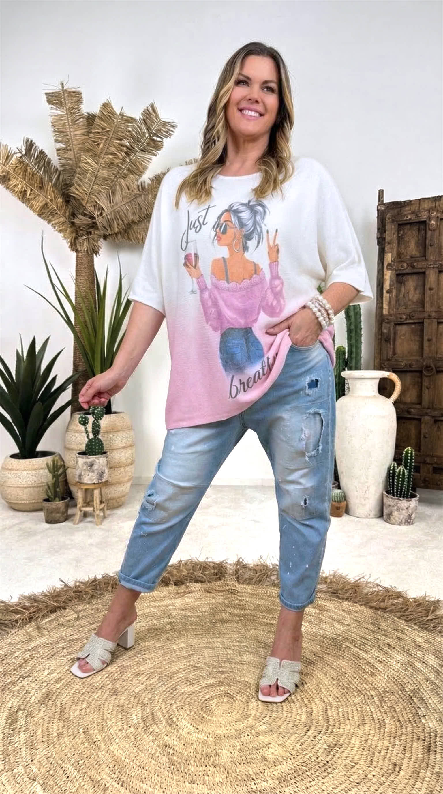 Strickshirt Just drink Wine *Rosa*