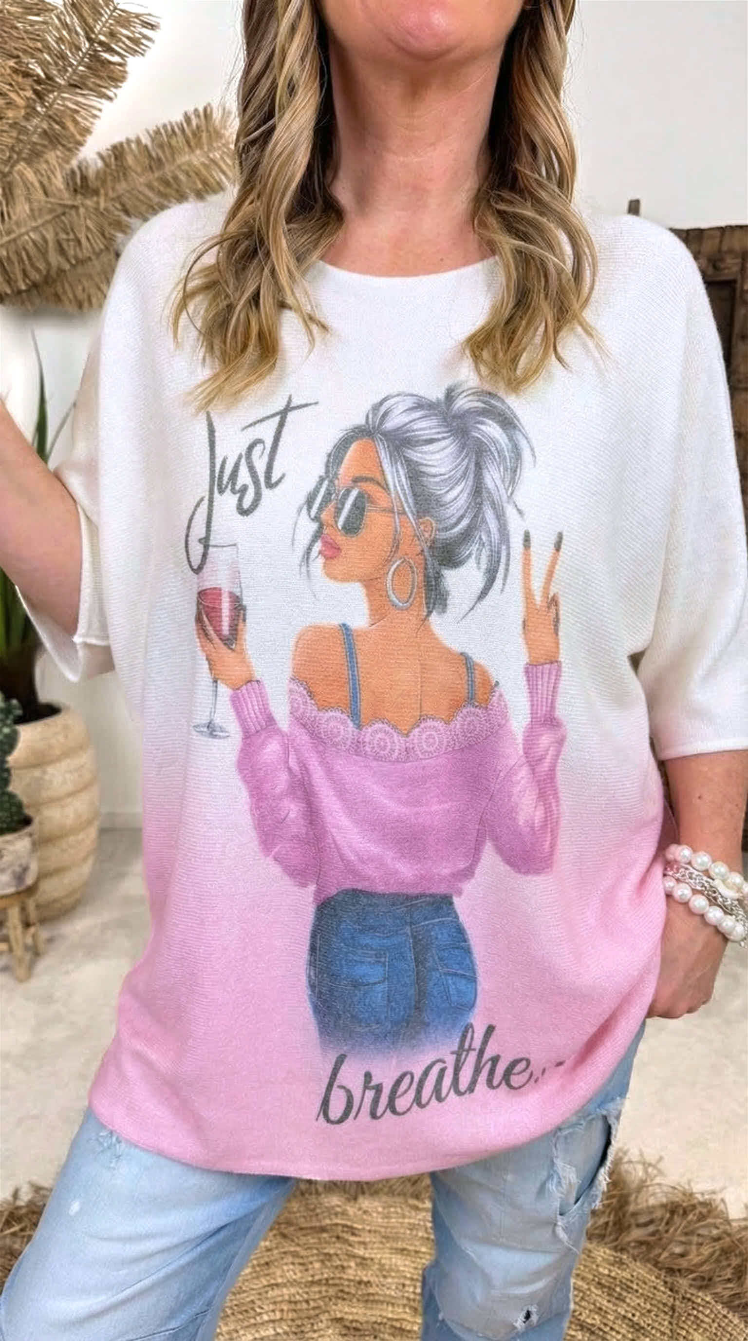 Strickshirt Just drink Wine *Rosa*