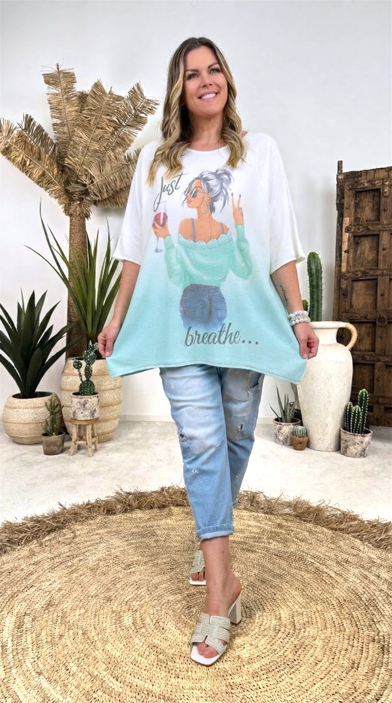 Strickshirt Just drink Wine *Mint*