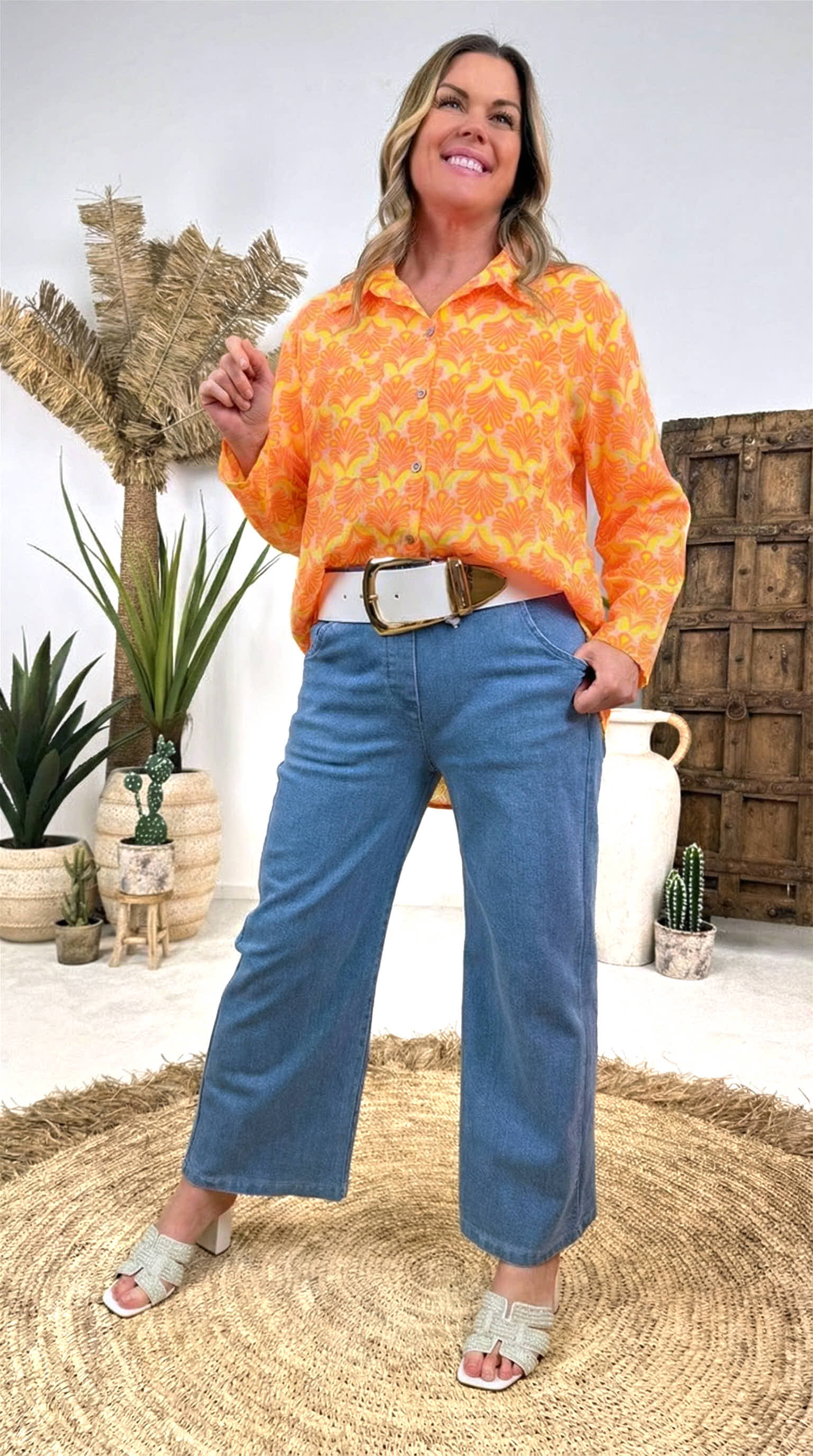 Bluse Paradise Print *Orange/Gelb*