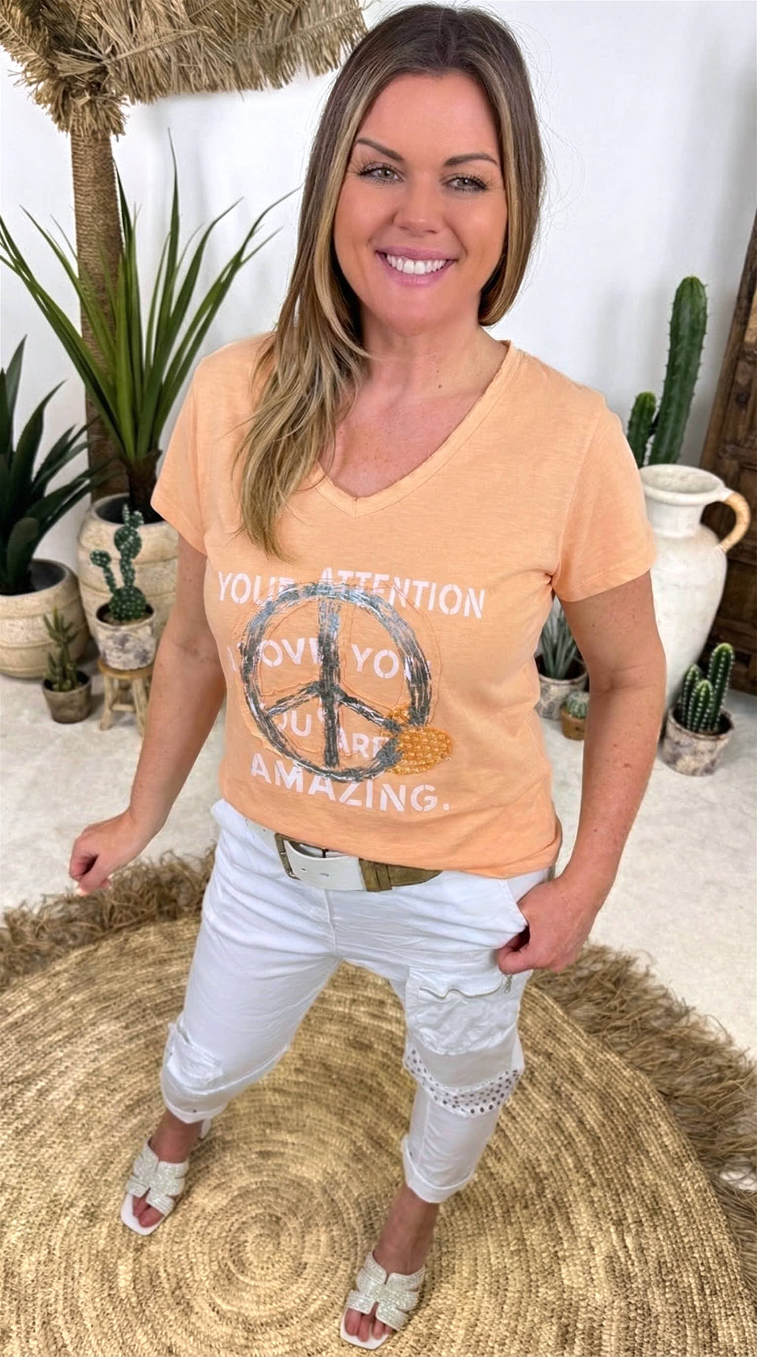 T-Shirt Peace & Power *Apricot*