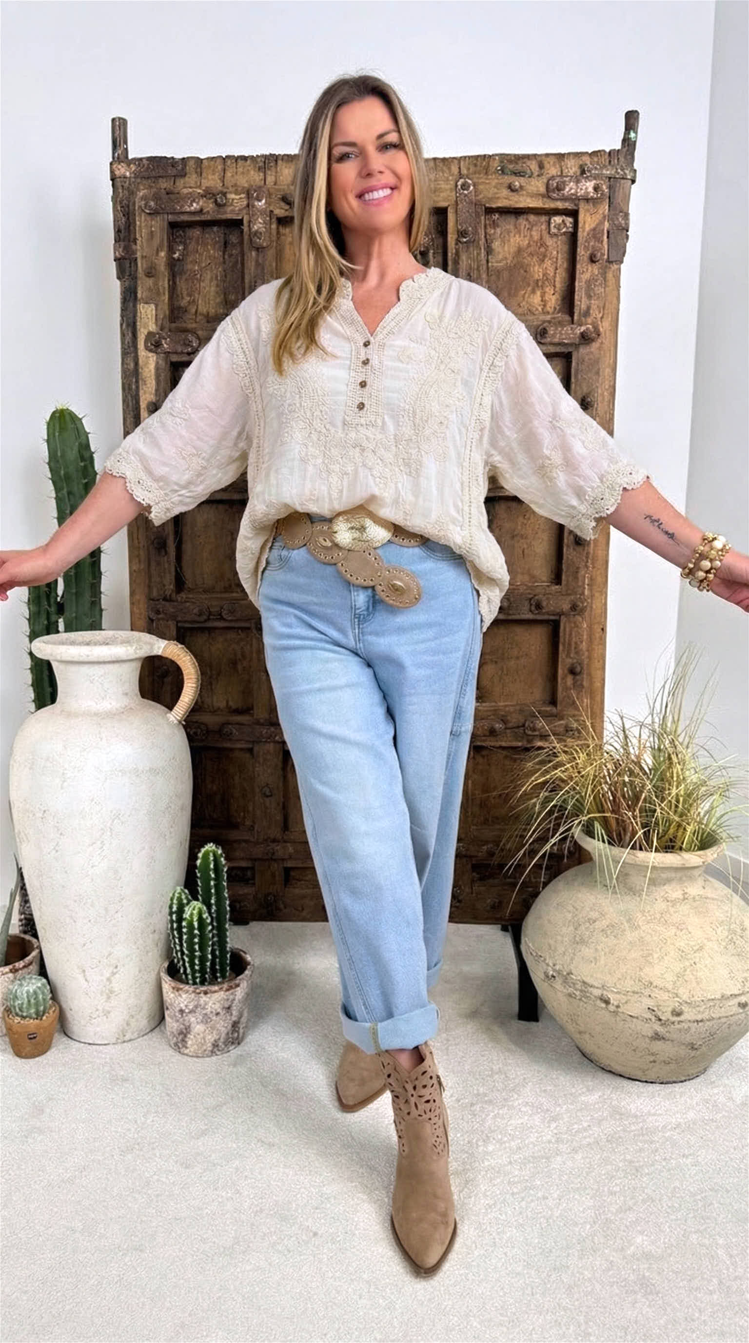 Tunika-Bluse Lace Breeze *Beige*
