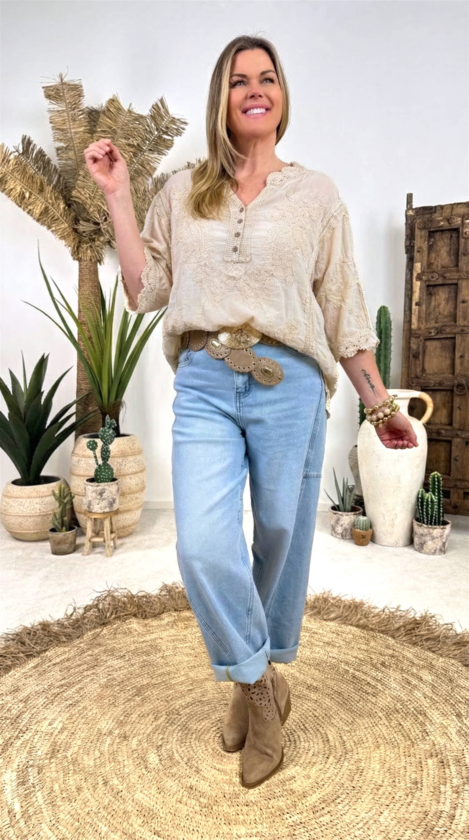 Tunika-Bluse Lace Breeze *Beige*