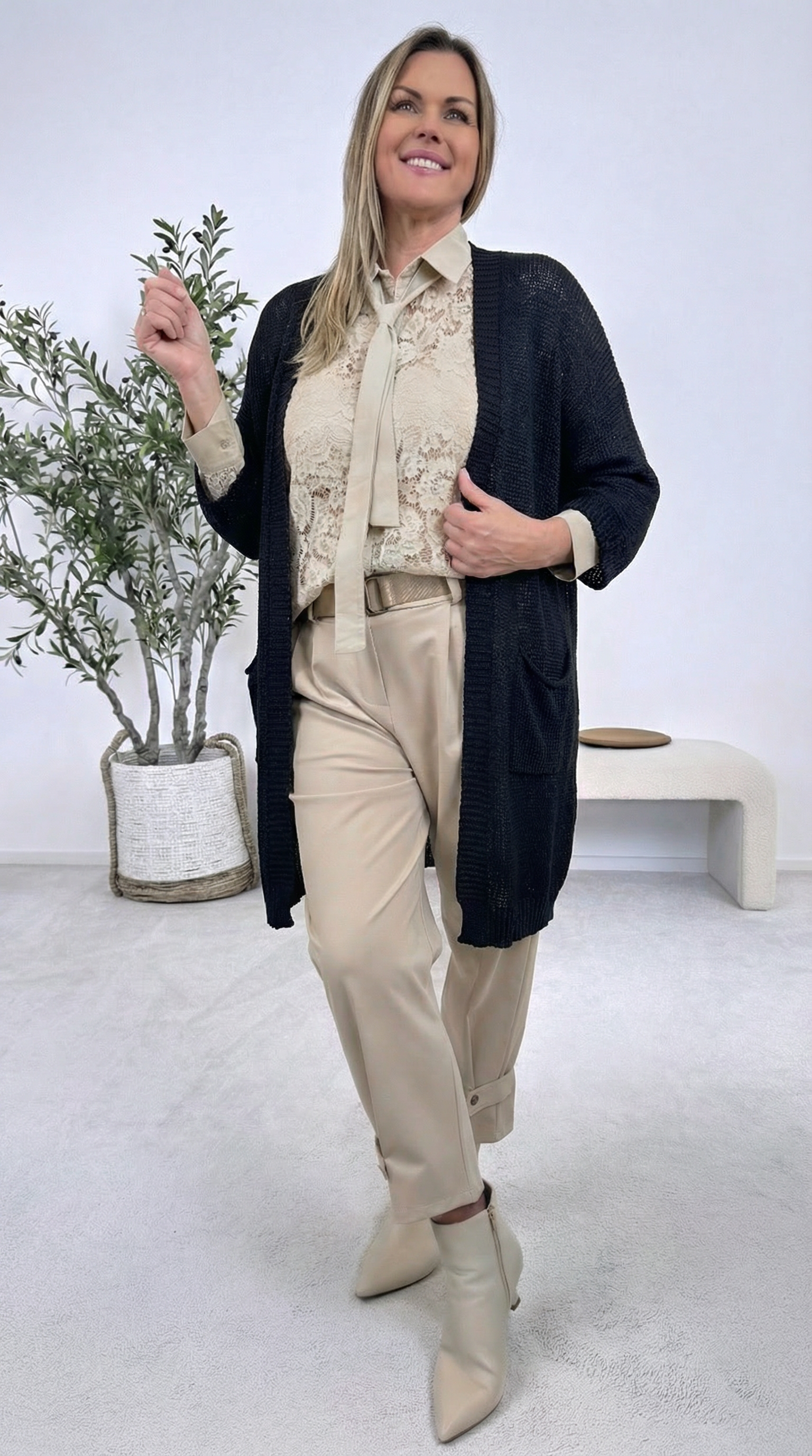 Netz-Strickjacke Turin *Schwarz*