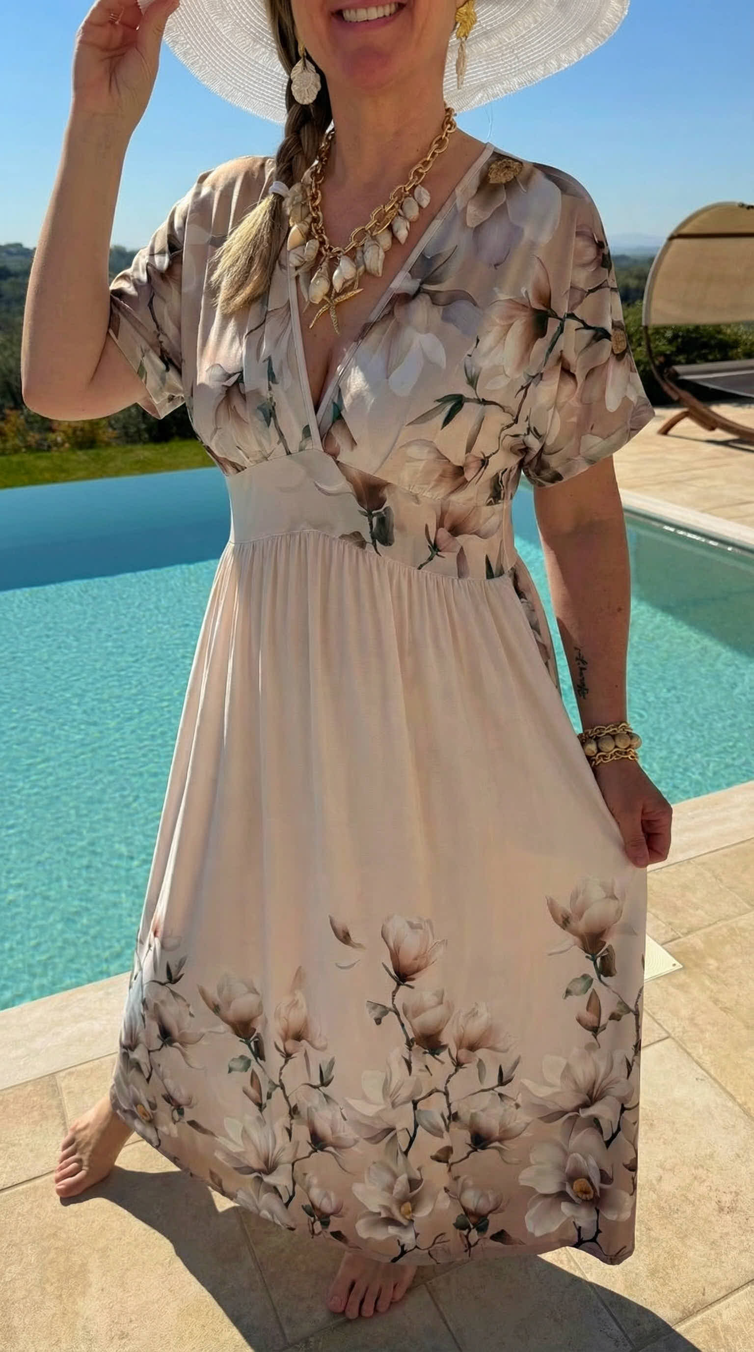 Langes Kleid Blush Blossom *Beige*