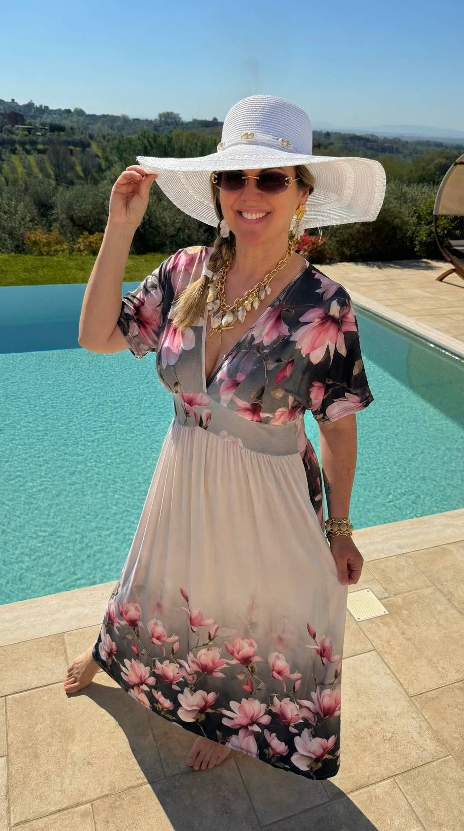 Langes Kleid Blush Blossom *Schwarz/Pink*