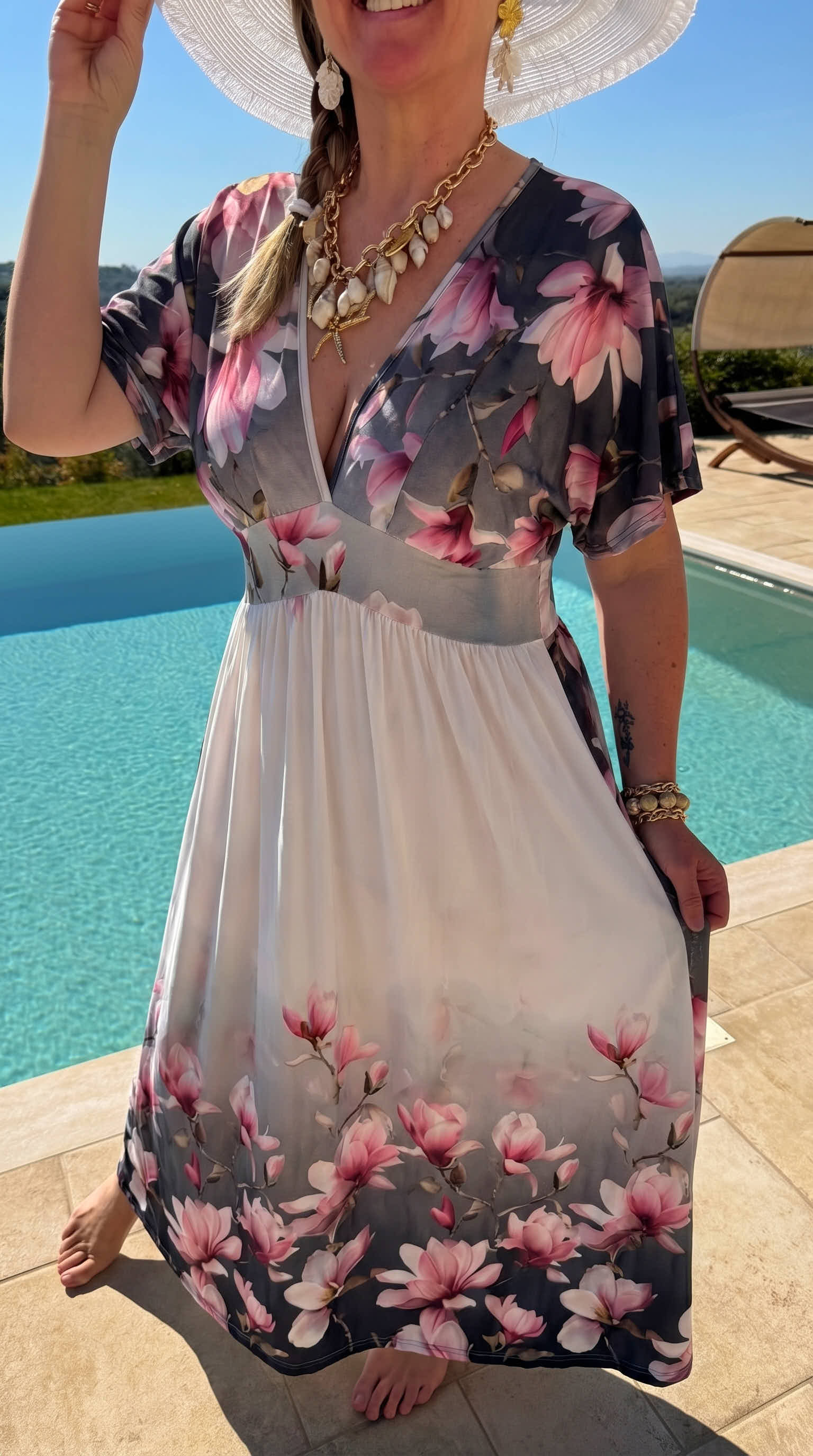 Langes Kleid Blush Blossom *Schwarz/Pink*
