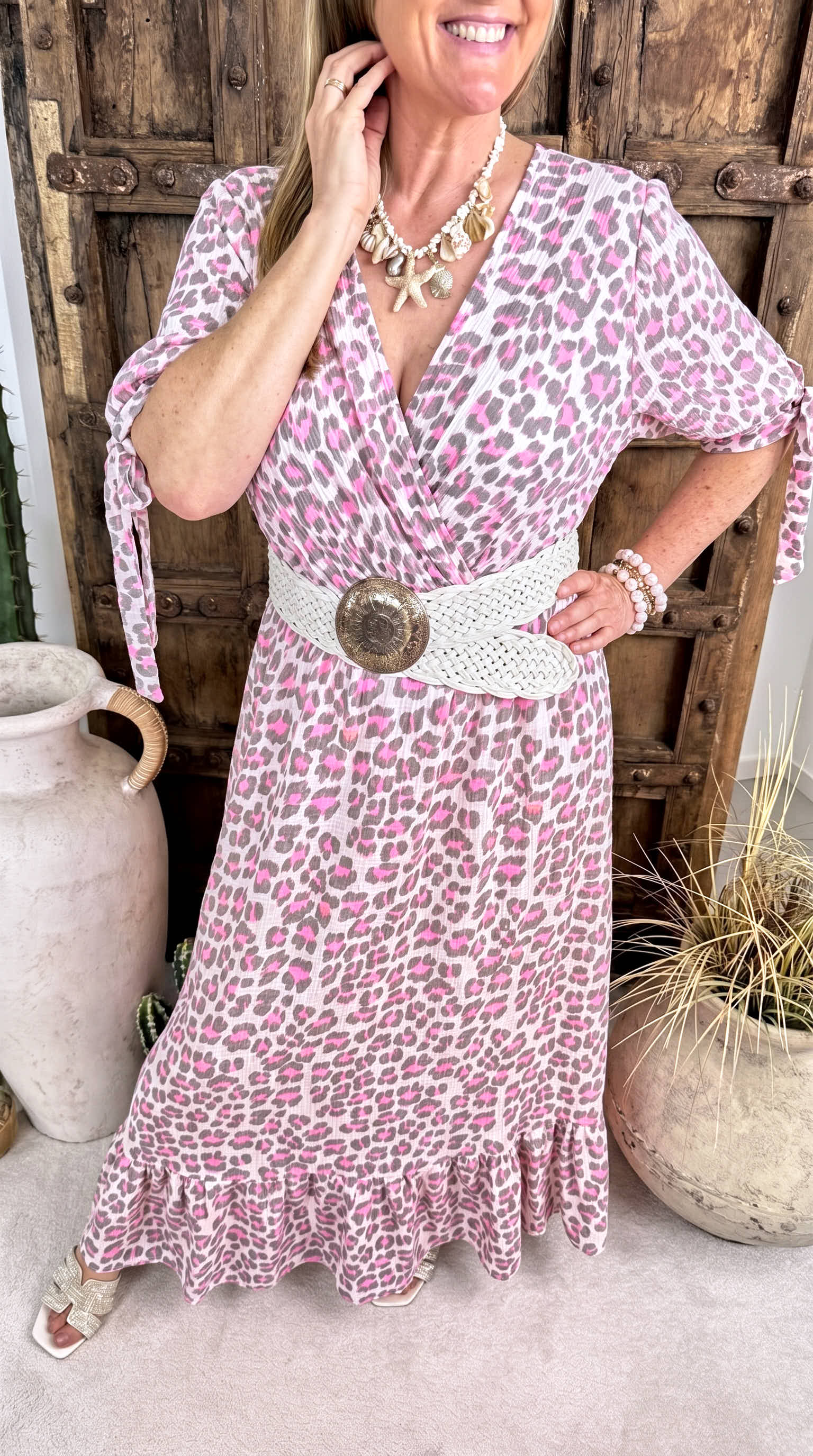 Langes Kleid Leo Desire *Taupe/Pink*