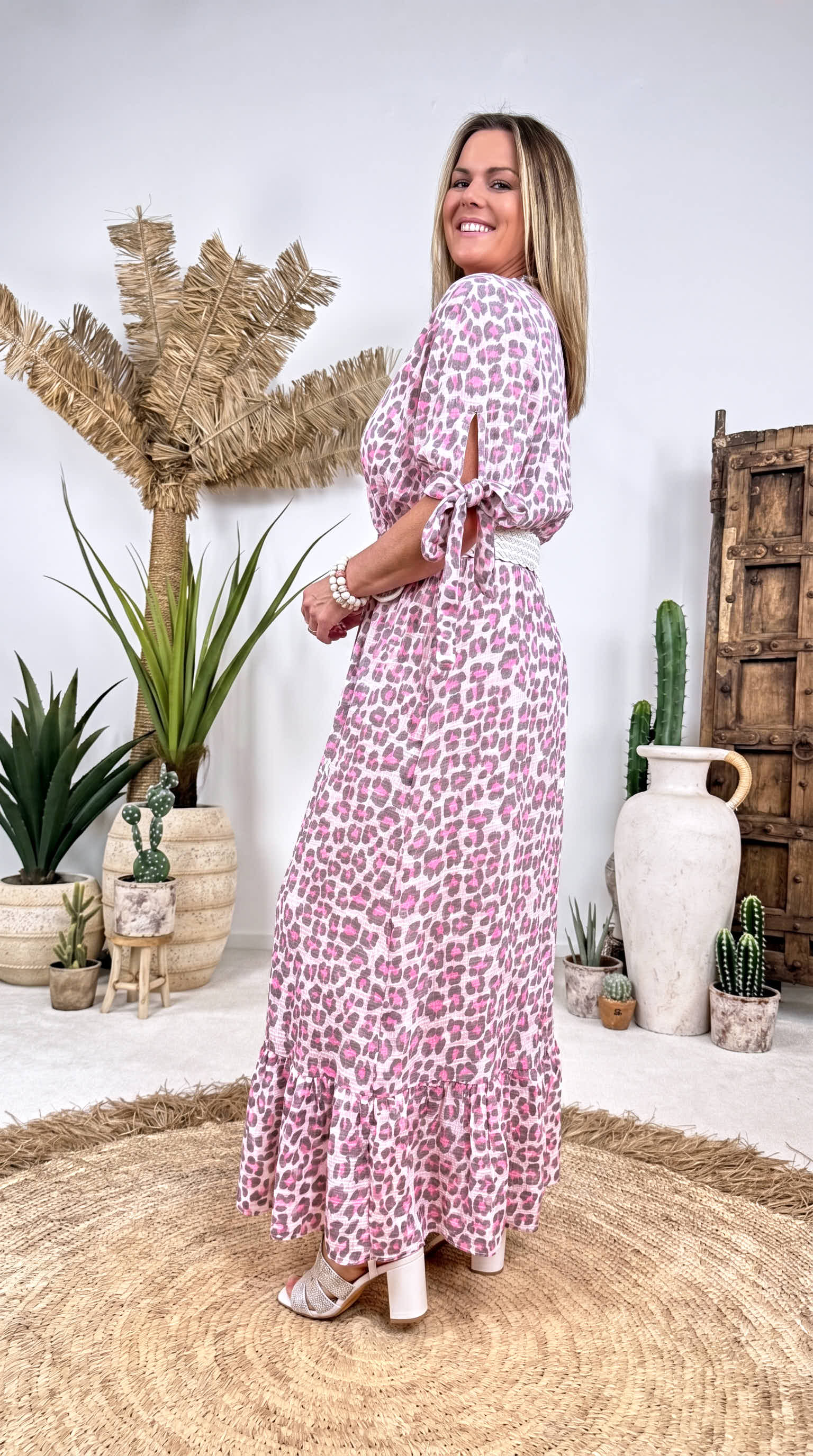 Langes Kleid Leo Desire *Taupe/Pink*