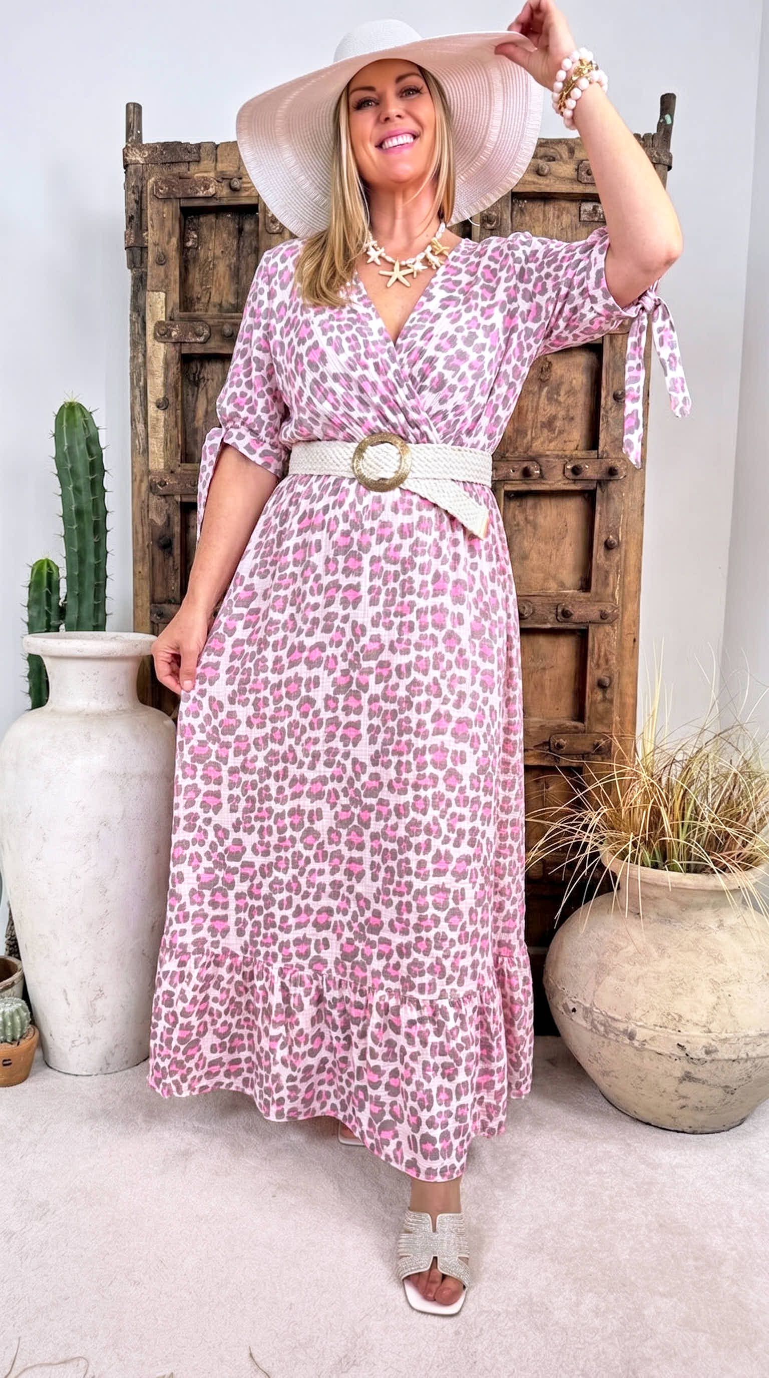 Langes Kleid Leo Desire *Taupe/Pink*