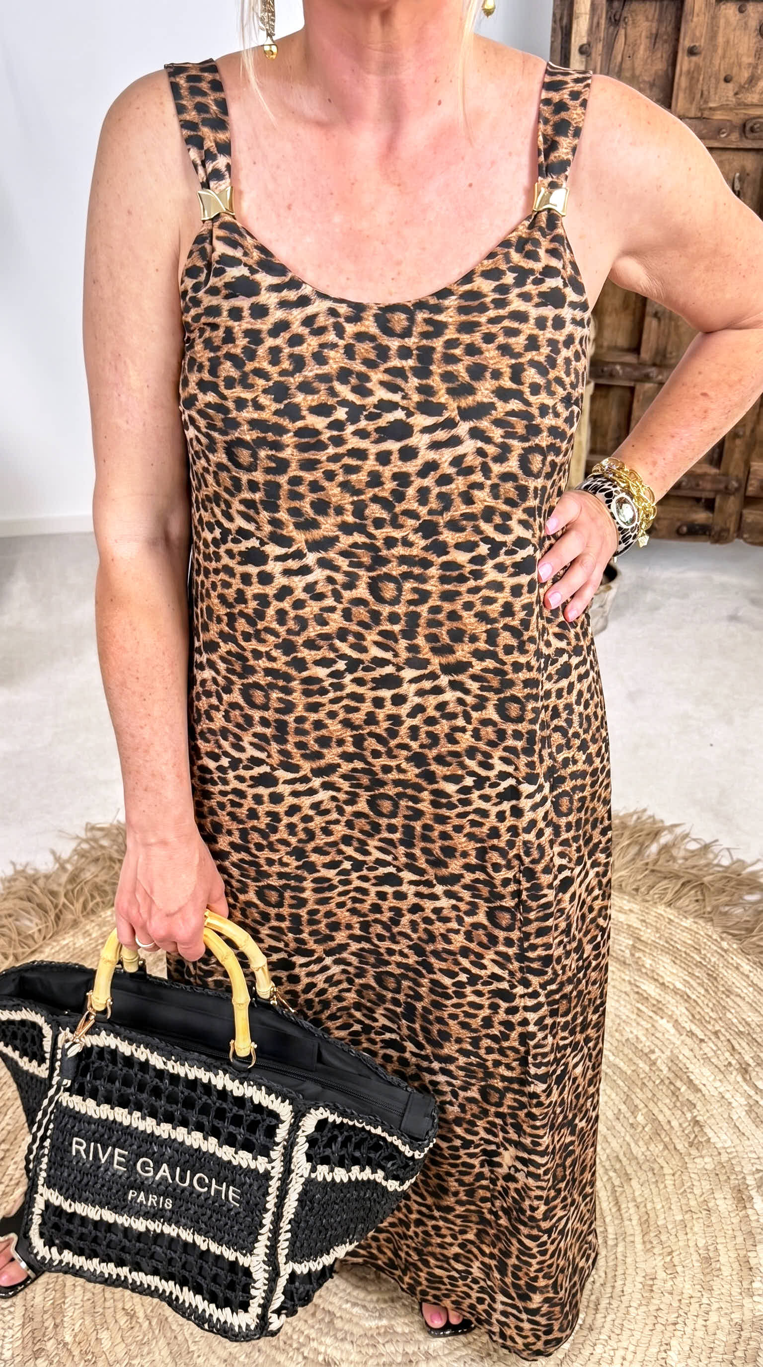 Langes Kleid Golden Detail *Leo - Camel*