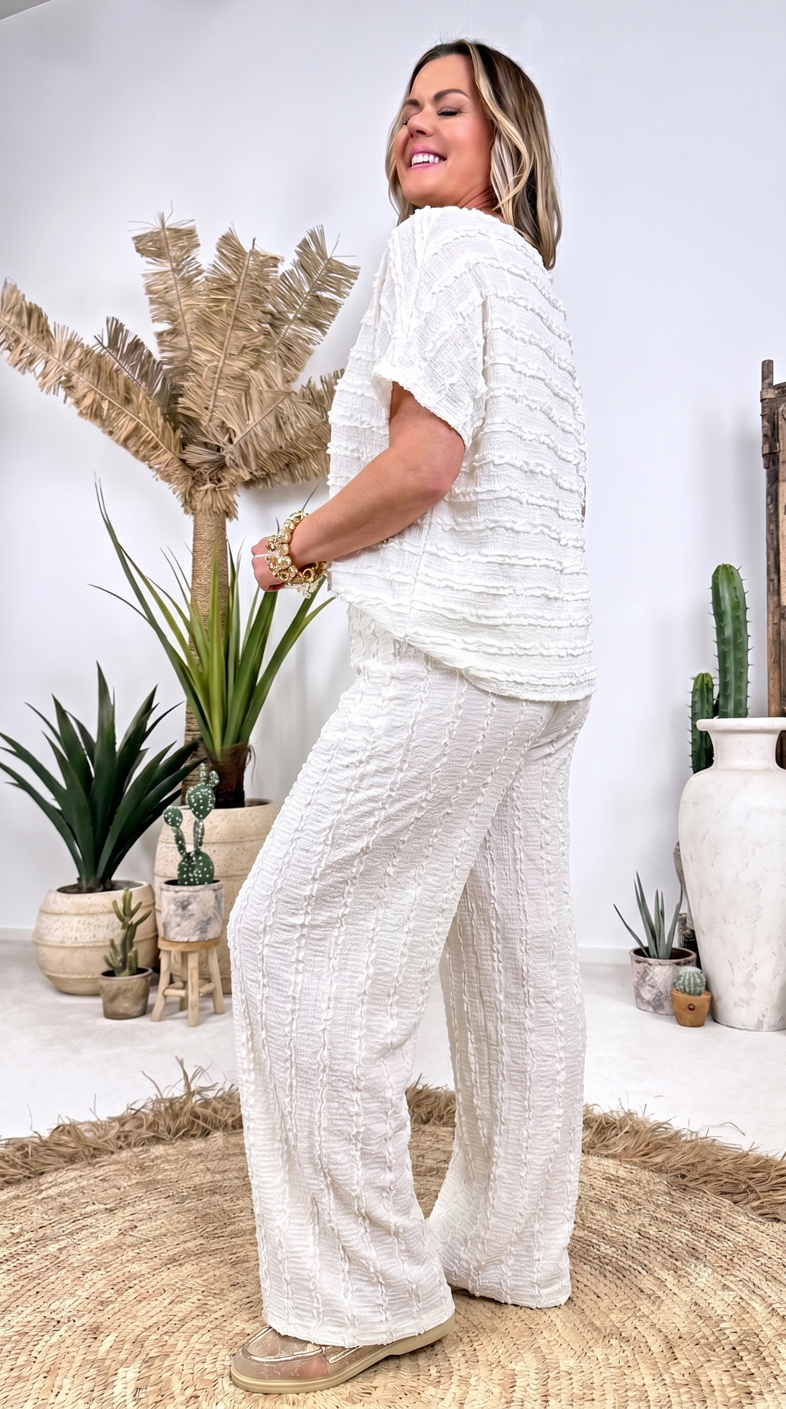 Weite Hose Chic Texture *Weiß*
