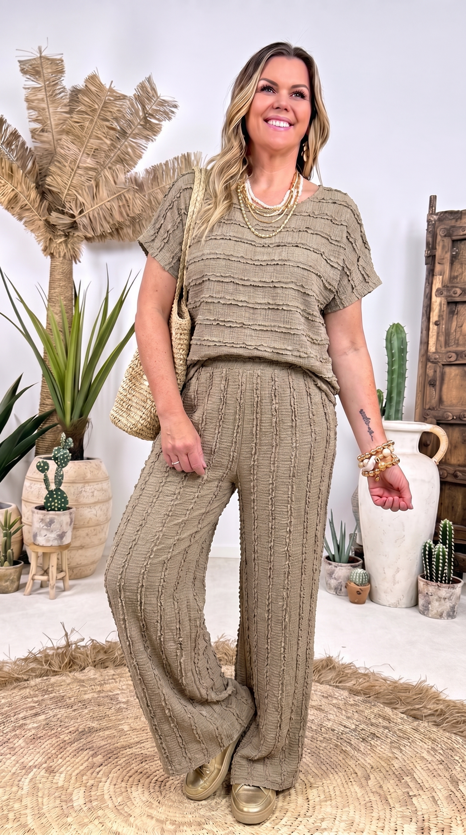 Weite Hose Chic Texture *Camel*