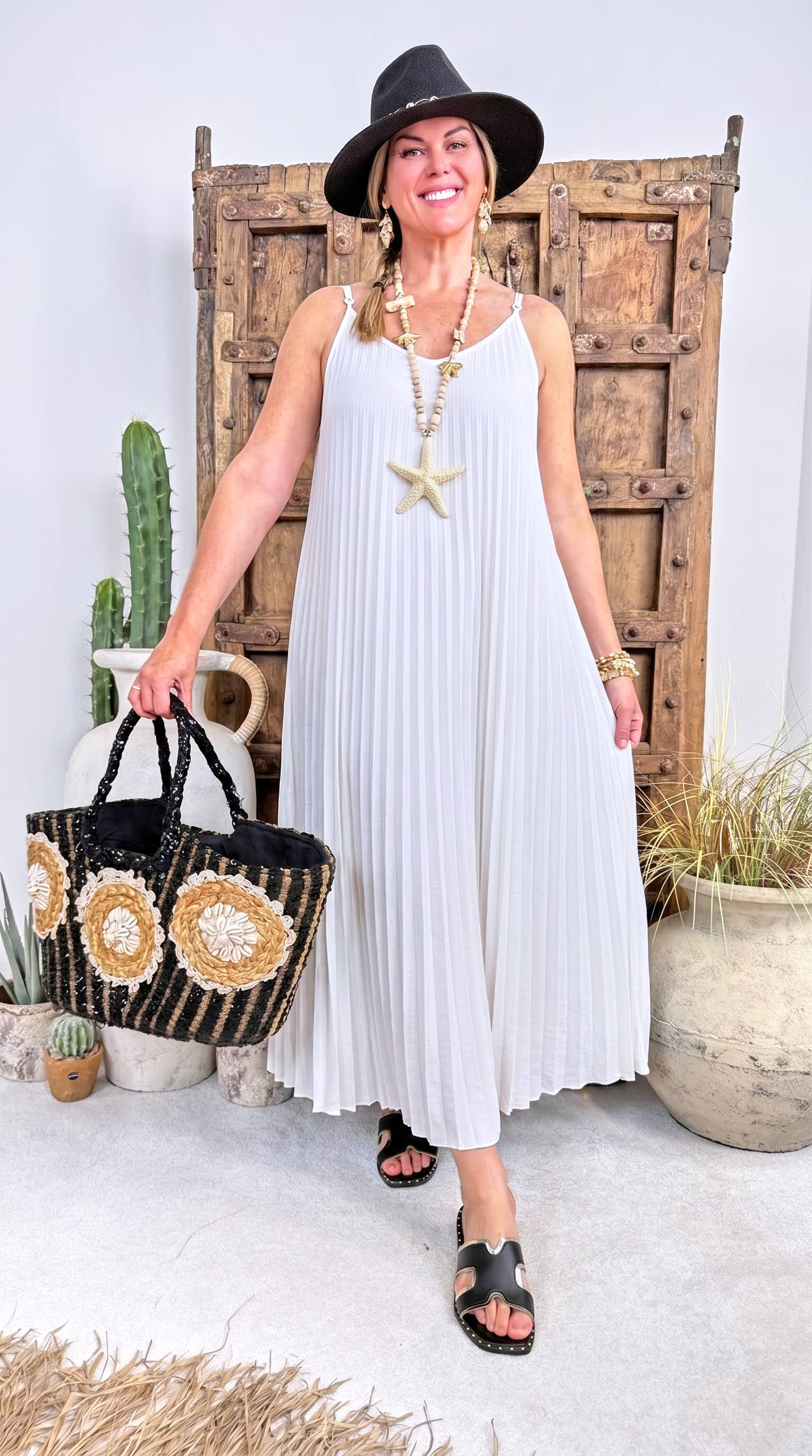 Langes Kleid Plissee Flow *Weiß*