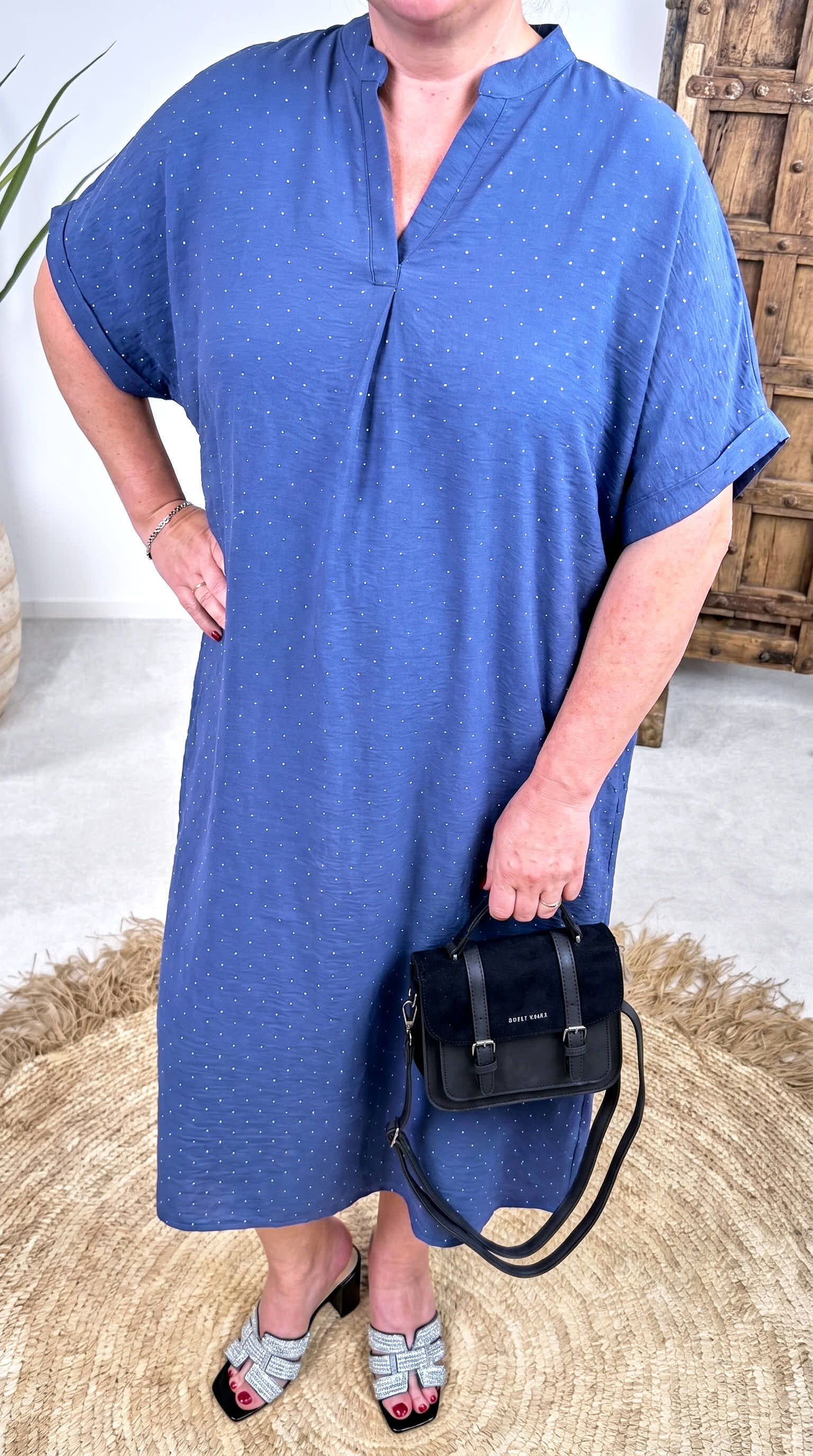 Langes Blusenkleid Diamond Touch *Jeansblau*