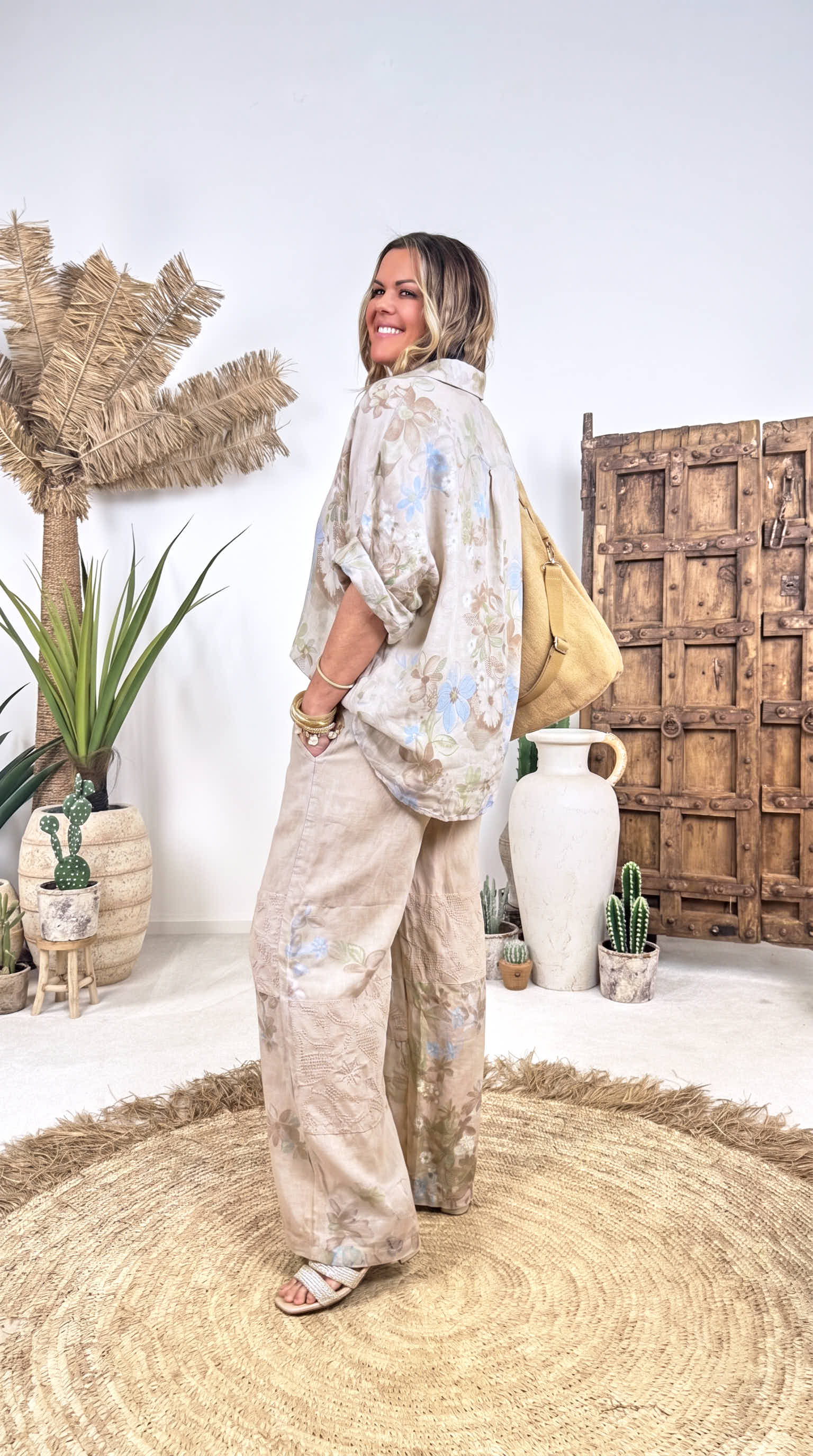 Weite Leinenhose Country Bloom *Beige*