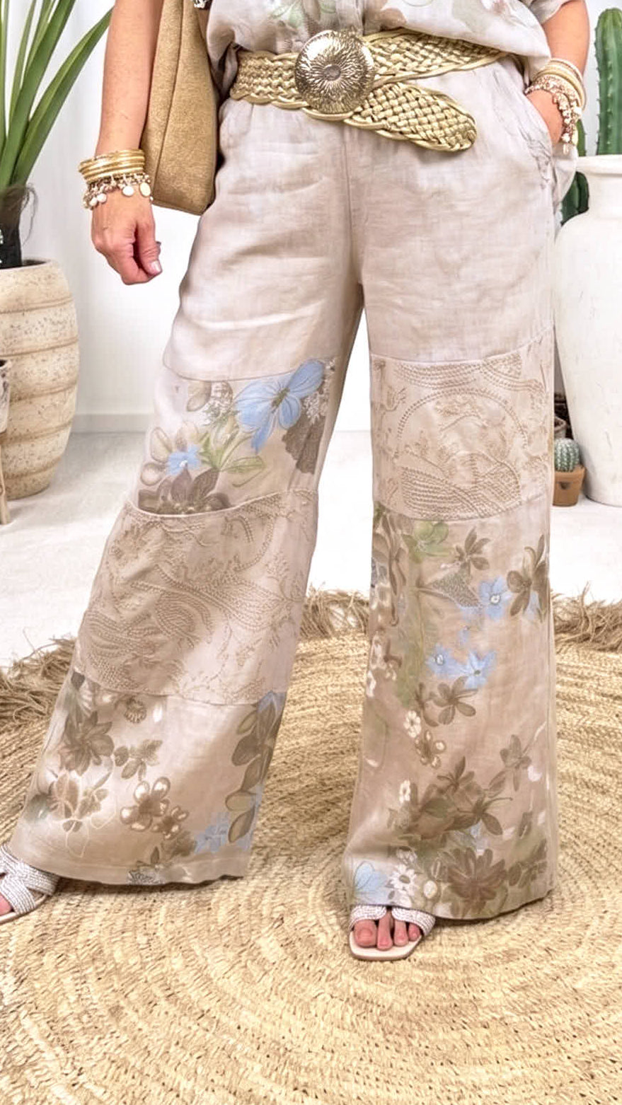 Weite Leinenhose Country Bloom *Beige*