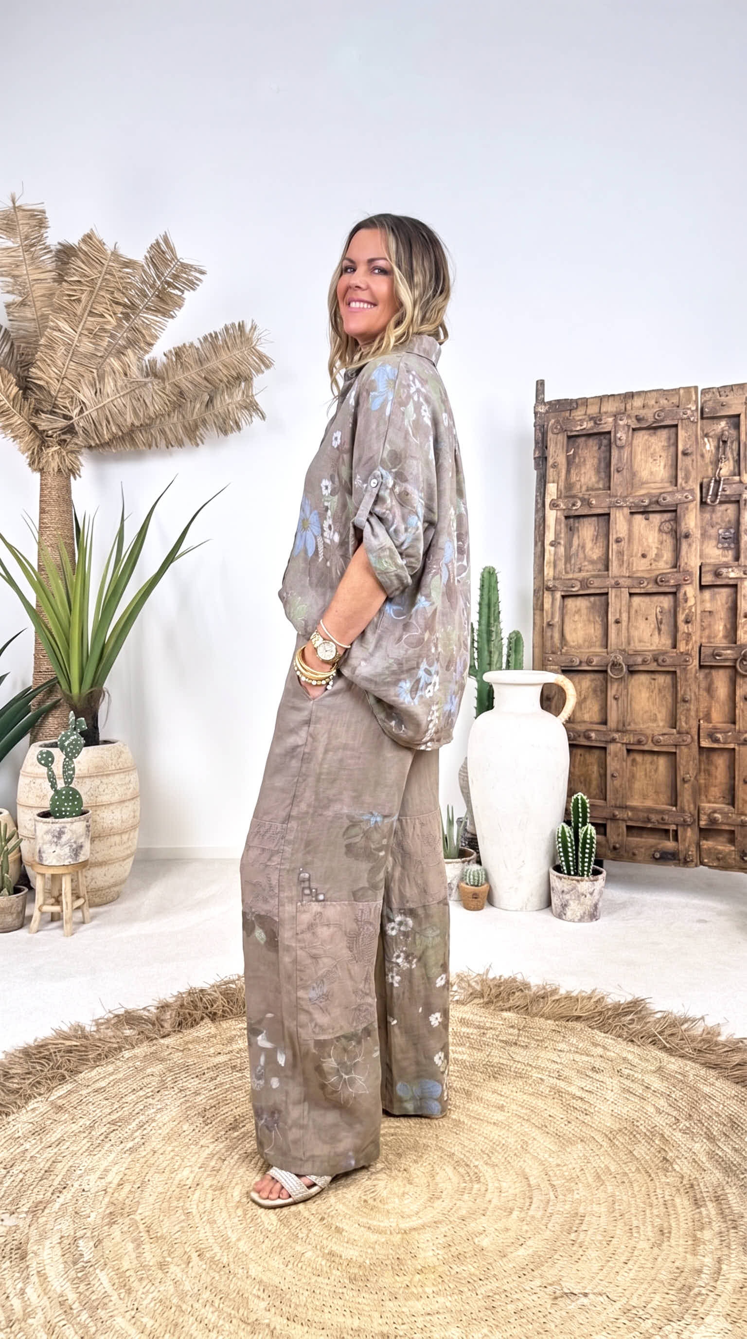 Weite Leinenhose Country Bloom *Taupe*