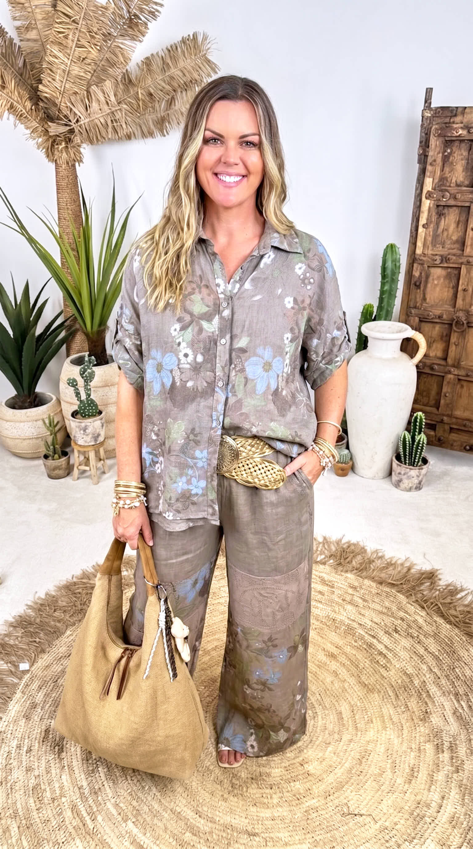 Leinen Bluse Country Bloom *Taupe*