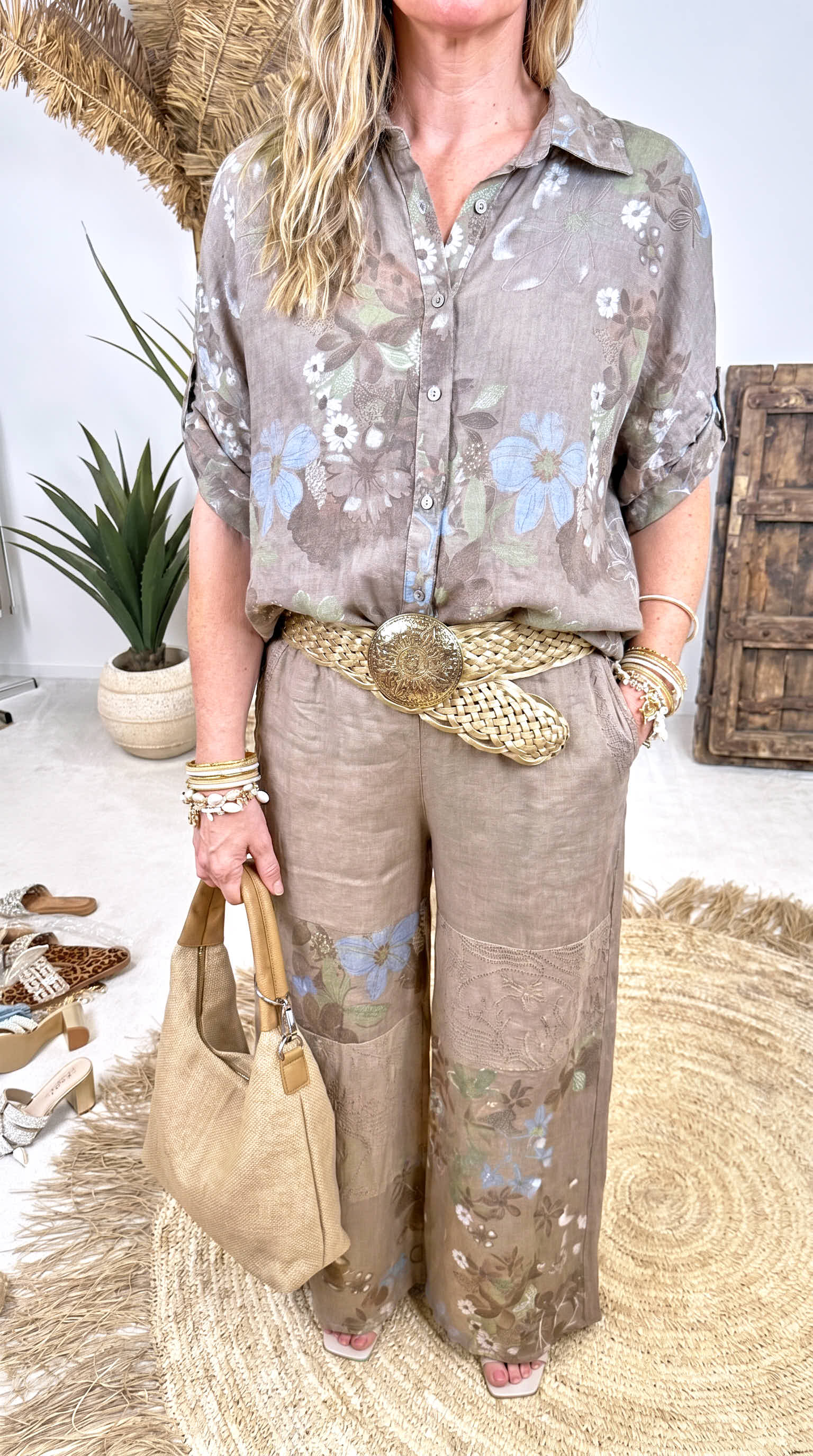 Leinen Bluse Country Bloom *Taupe*