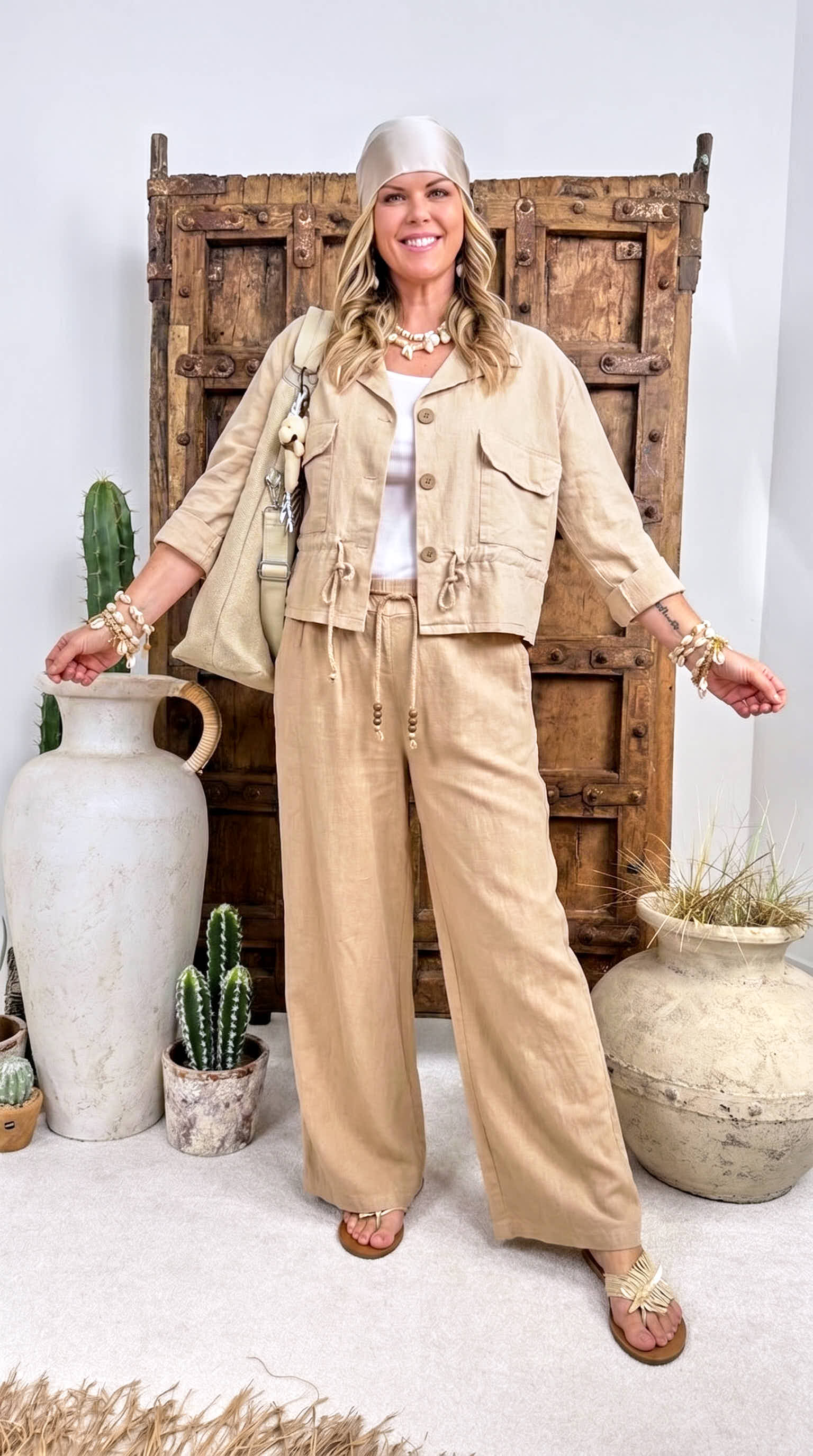 Leinen-Jacke Weekend Chic *Camel-Hell*